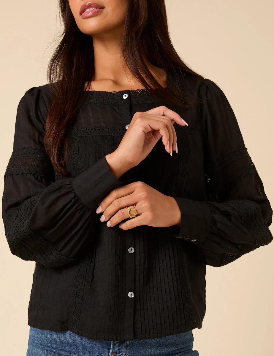 Black Long Sleeve Lace Trim Blouse sold by Nobody's Child product image thumbnail 4