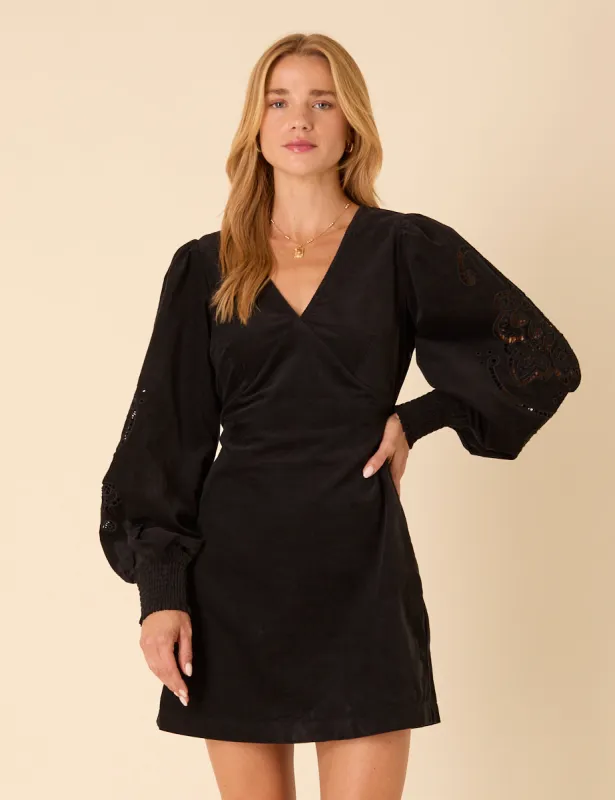 Black Cord Balloon Sleeve Bree Mini Dress sold by Nobody's Child