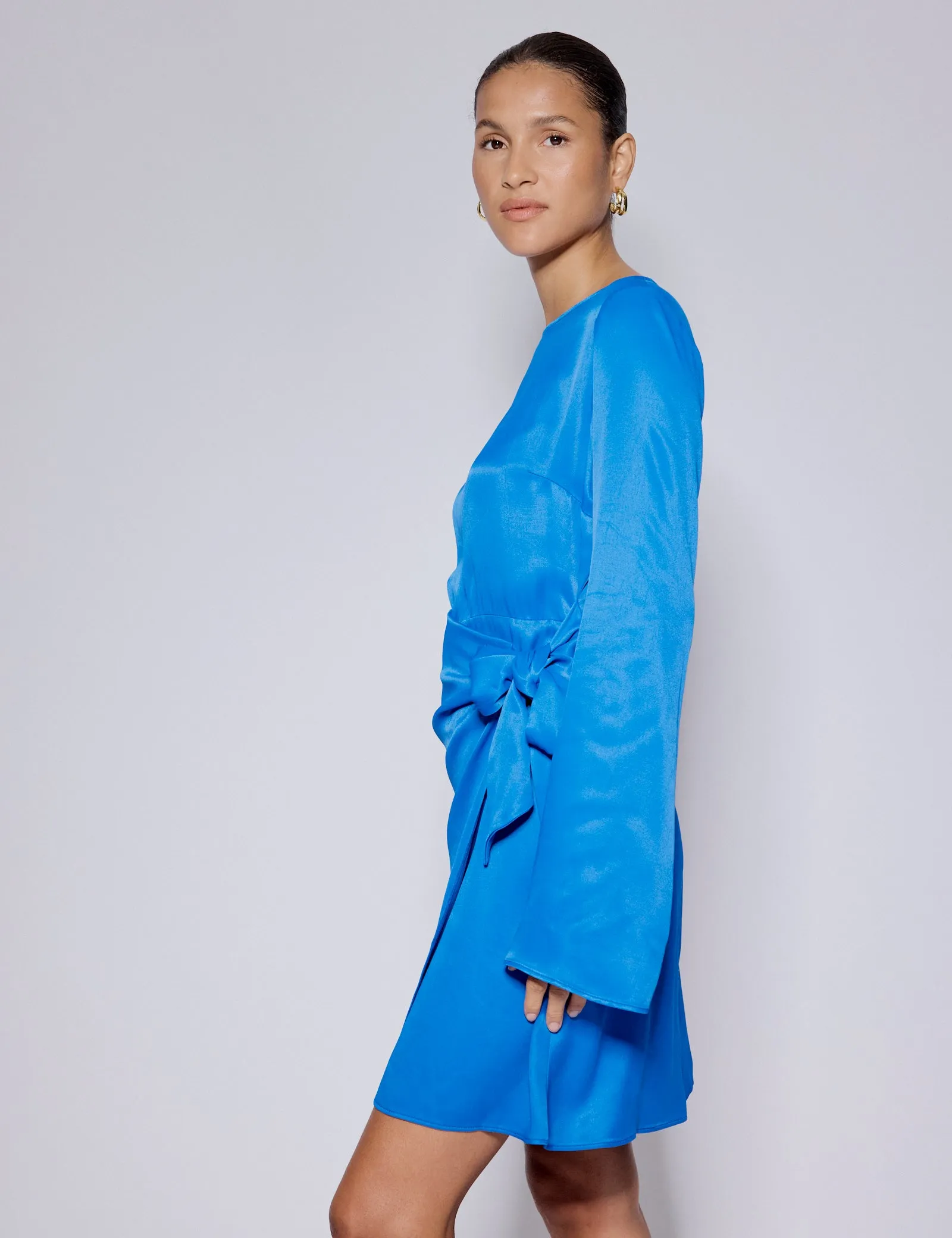 Electric Blue Satin Bow Tie Blair Mini Dress sold by Nobody's Child product image thumbnail 2