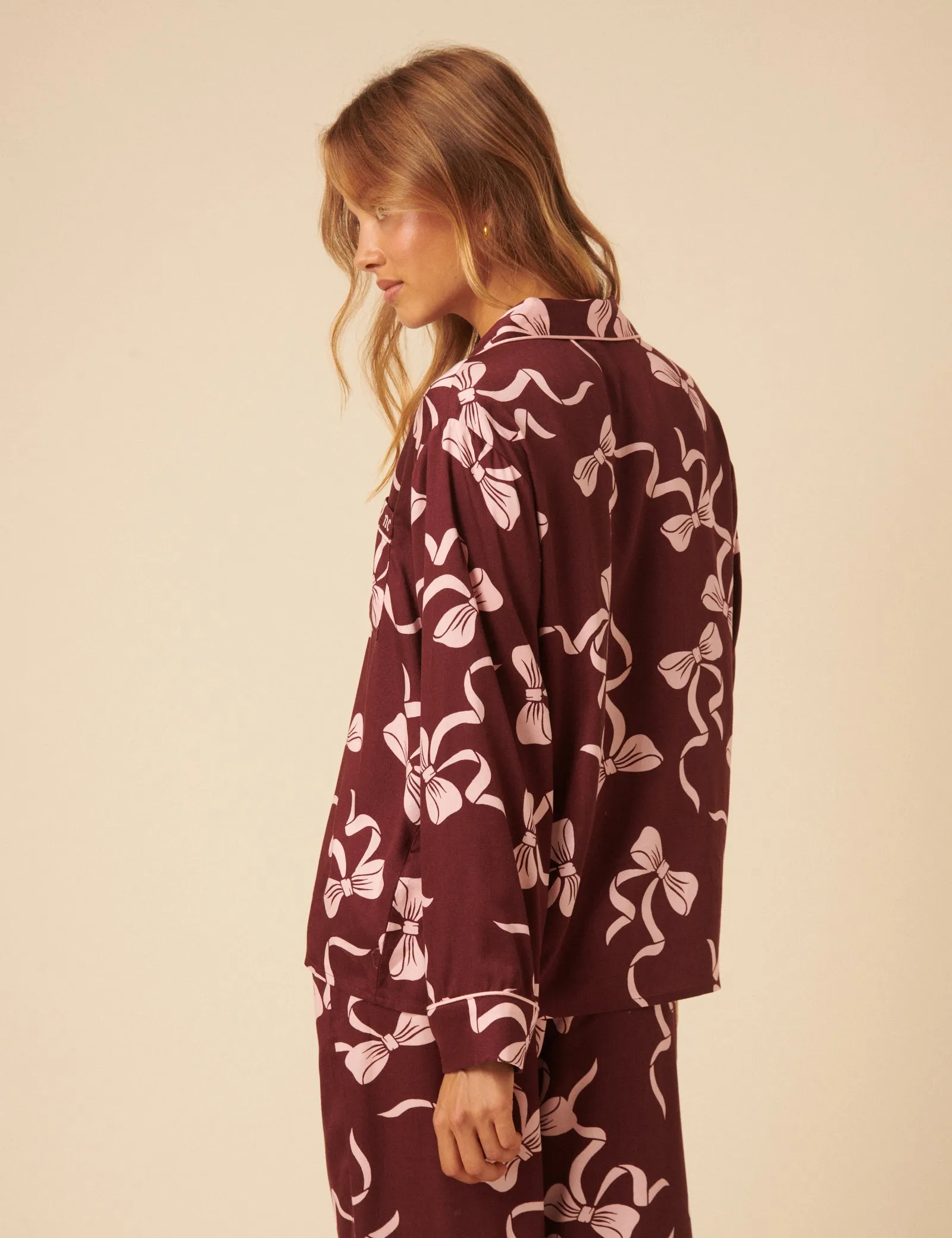 Burgundy Bow Printed Pyjama Set sold by Nobody's Child product image thumbnail 5