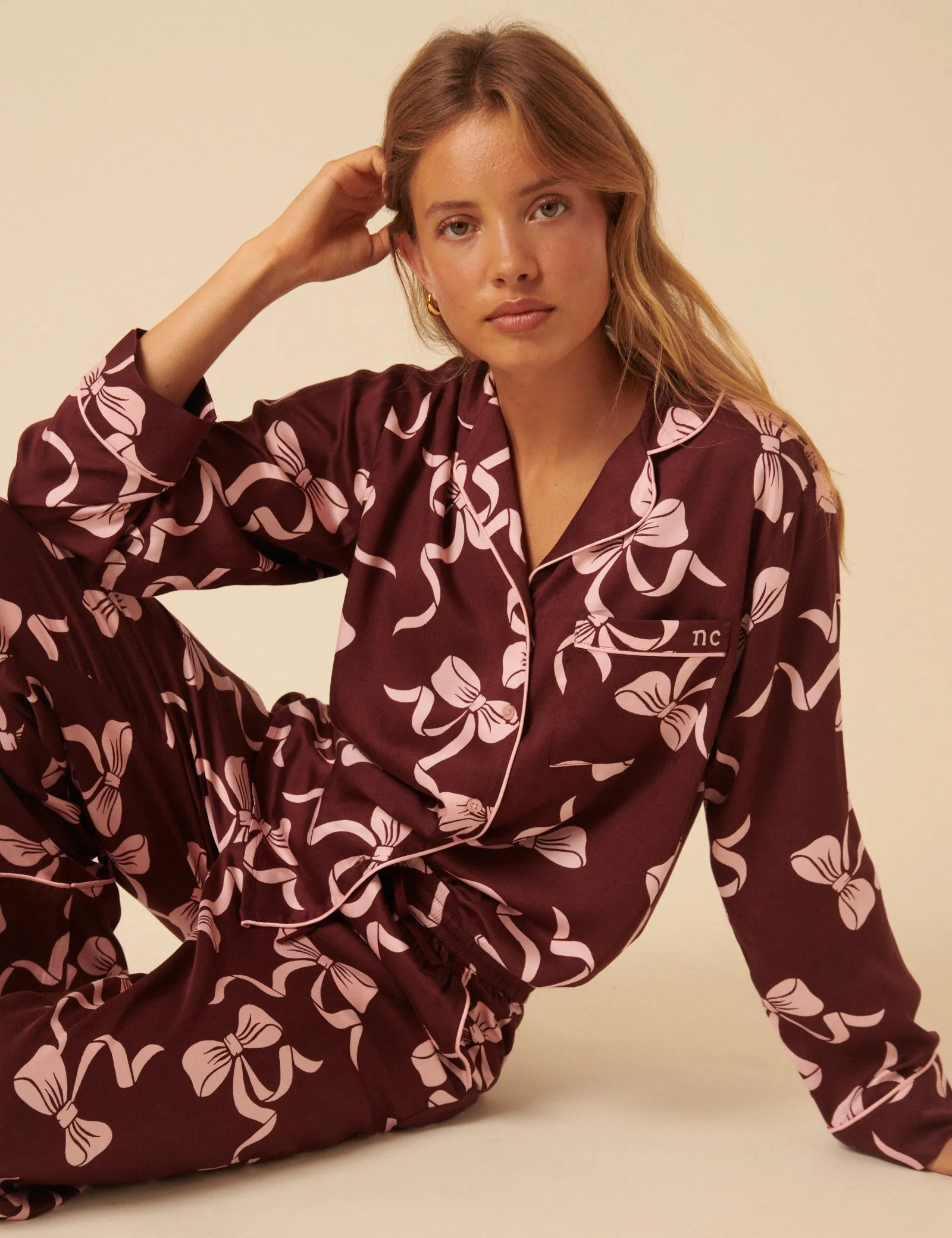 Burgundy Bow Printed Pyjama Set sold by Nobody's Child product image thumbnail 2