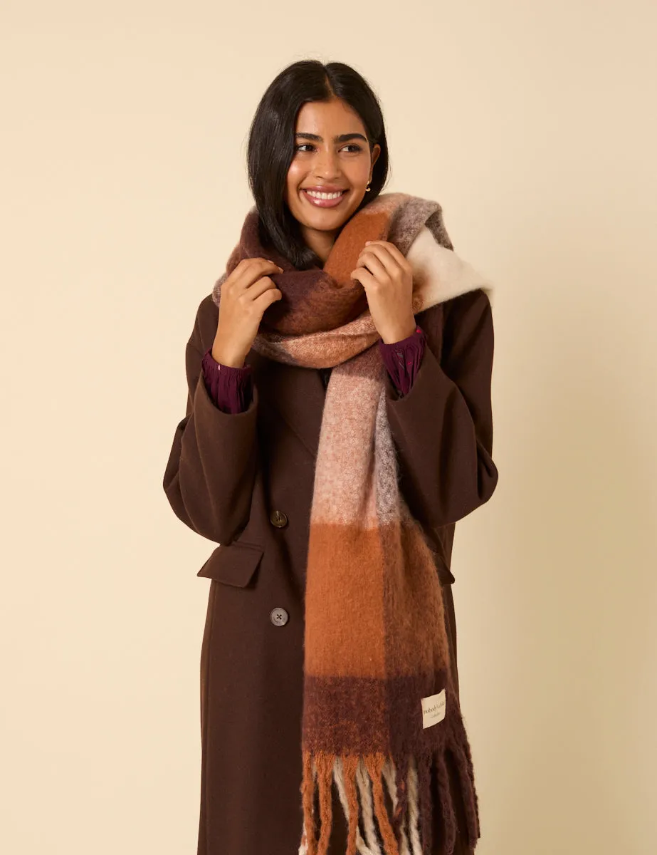 Brown & Beige Check Scarf sold by Nobody's Child product image thumbnail 3