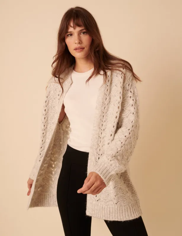 Beige Pointelle Relaxed Cardigan sold by Nobody's Child