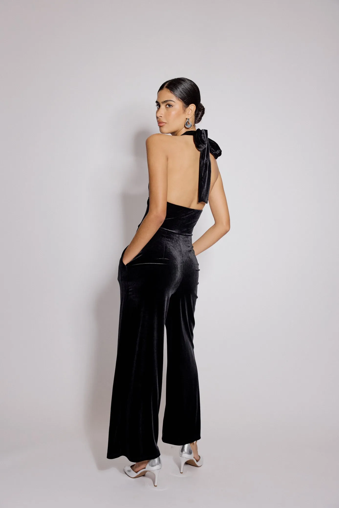 Black Velvet Halter Neck Jumpsuit sold by Nobody's Child product image thumbnail 2