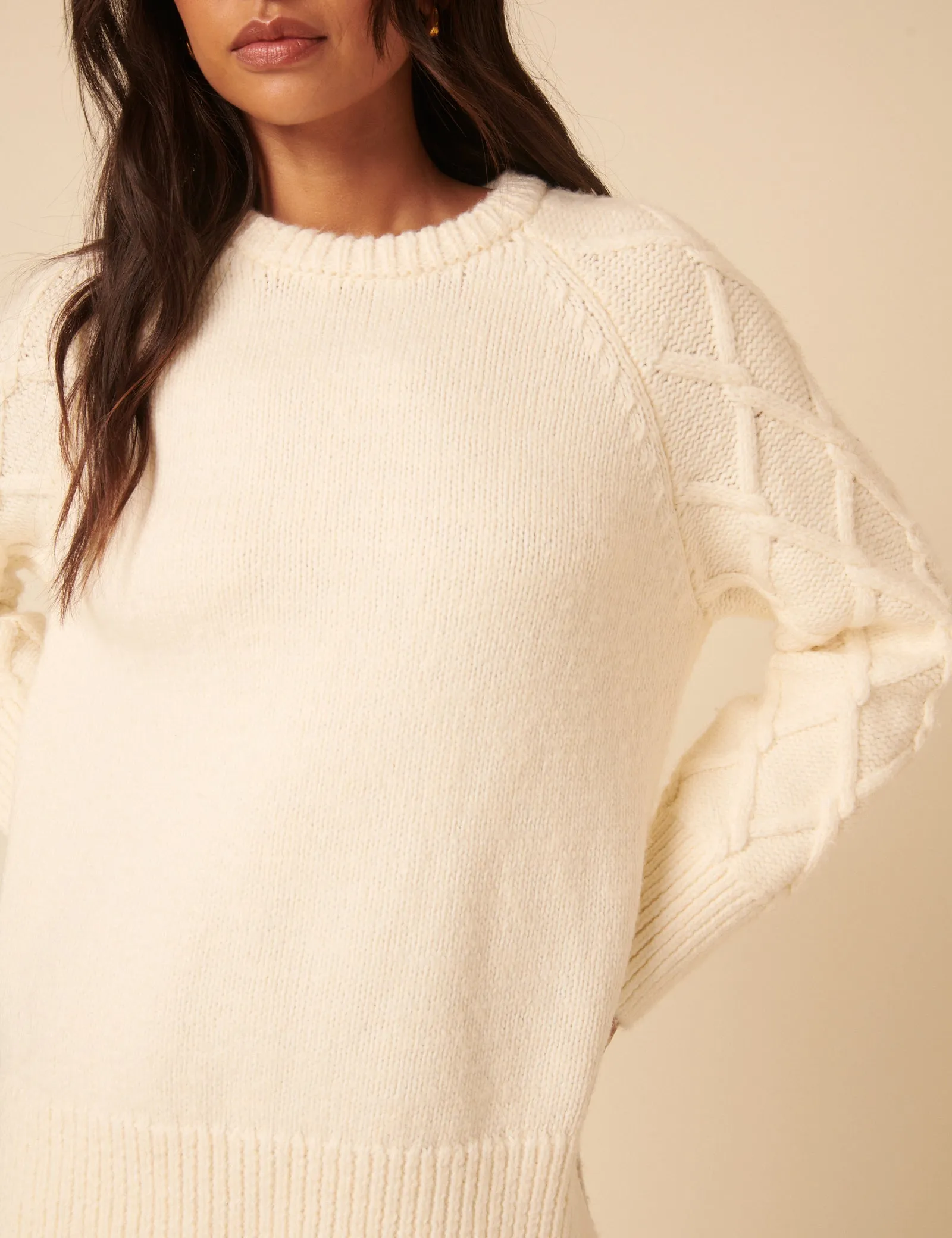 White Crew Neck Cable Oversized Jumper sold by Nobody's Child product image thumbnail 3