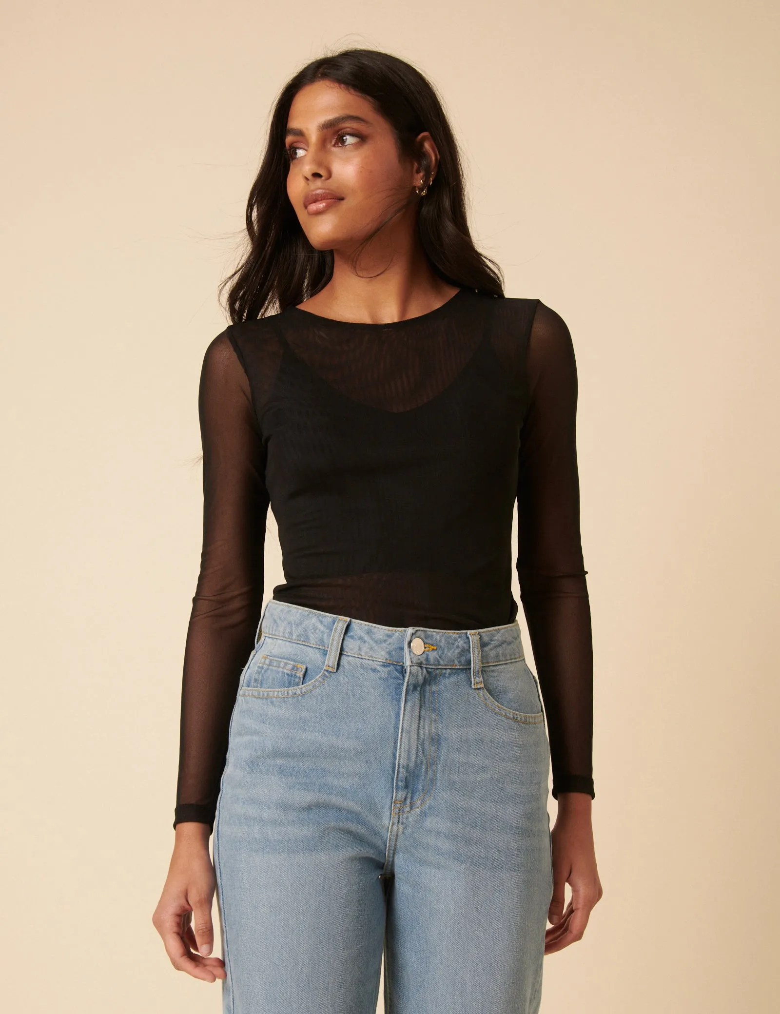 Black Long Sleeve Mesh Top sold by Nobody's Child product image thumbnail 4