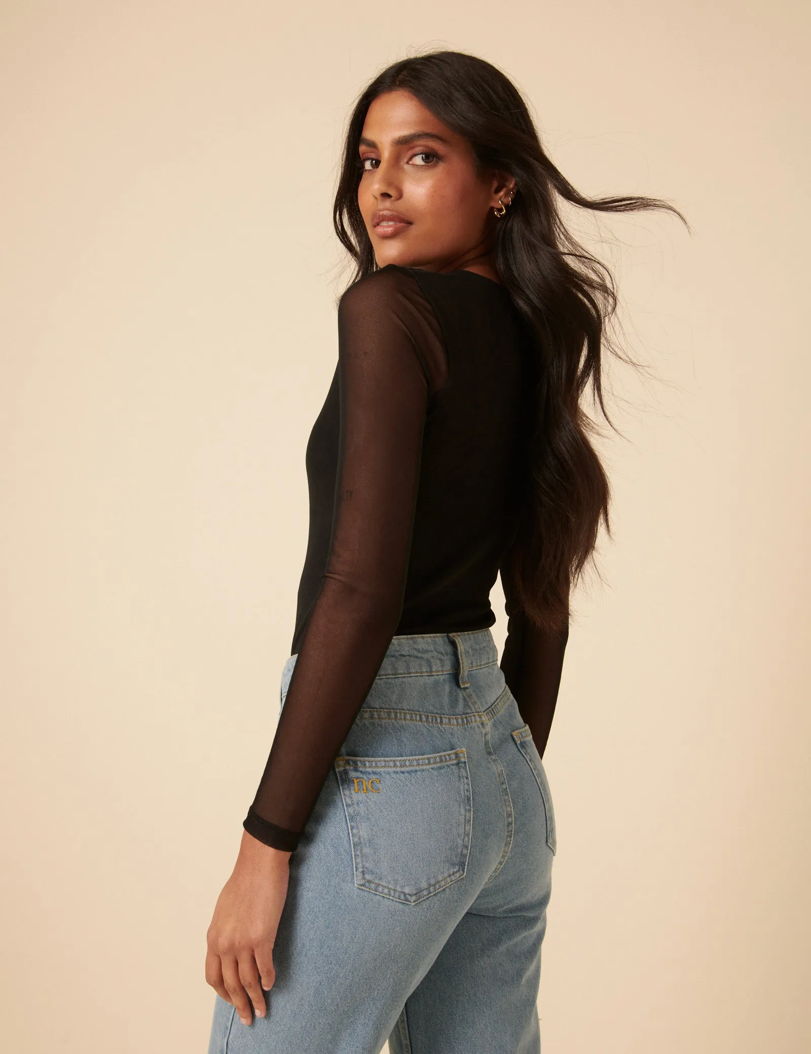 Black Long Sleeve Mesh Top sold by Nobody's Child product image thumbnail 5