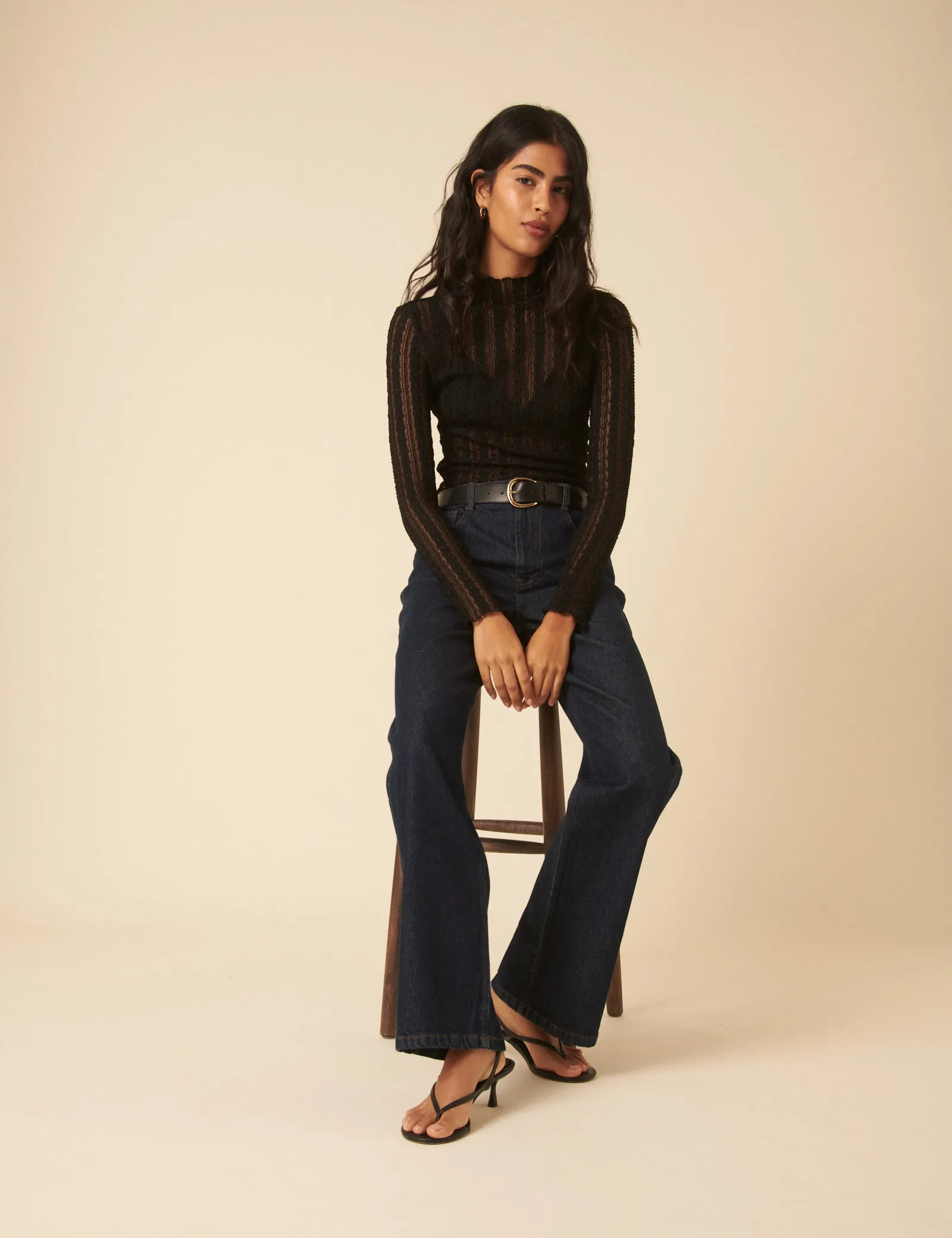 Black Lace High Neck Long Sleeve Top sold by Nobody's Child product image thumbnail 4