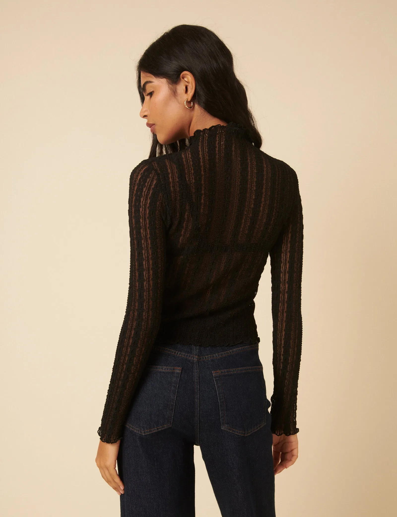 Black Lace High Neck Long Sleeve Top sold by Nobody's Child product image thumbnail 5