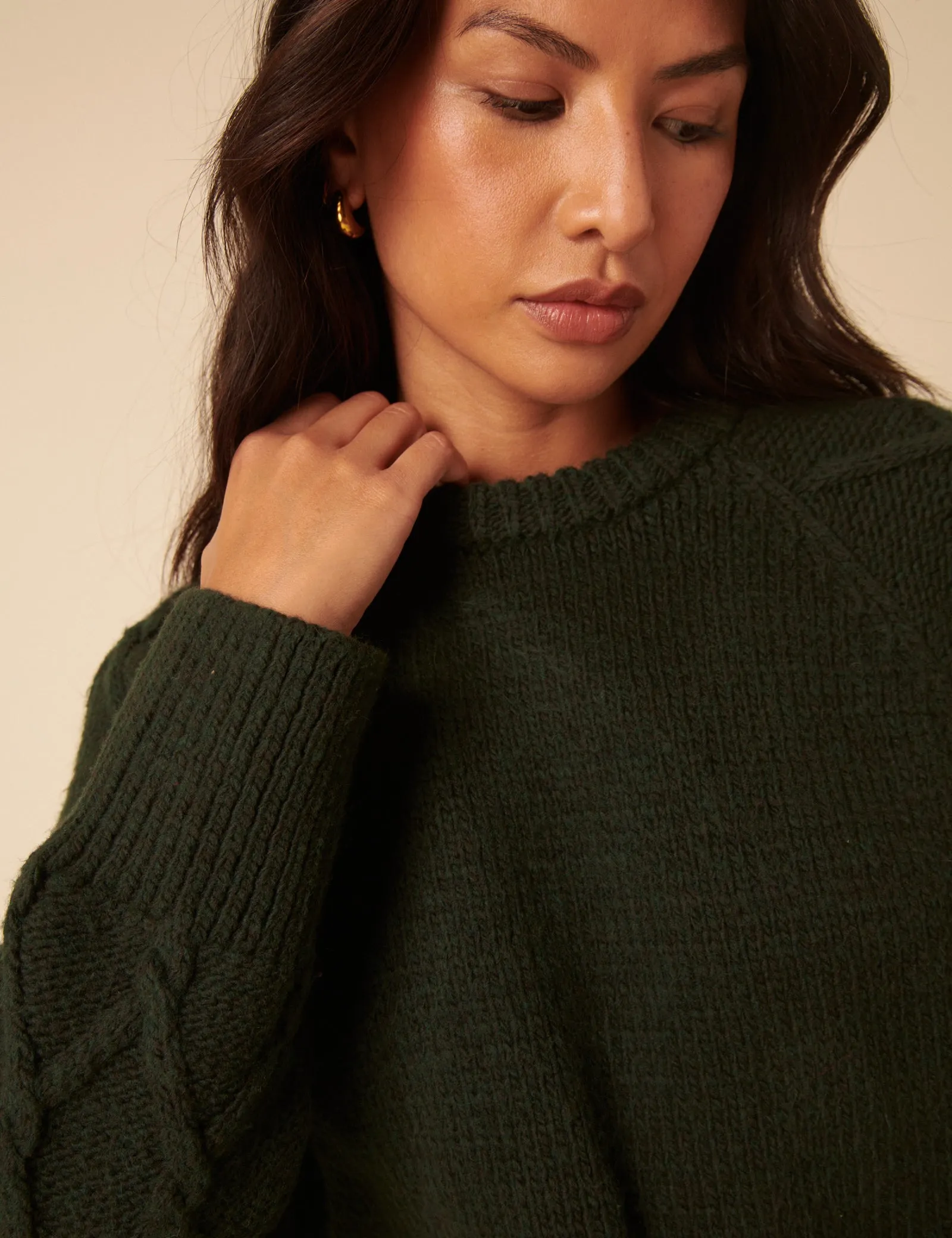 Forest Green Crew Neck Cable Oversized Jumper sold by Nobody's Child product image thumbnail 2