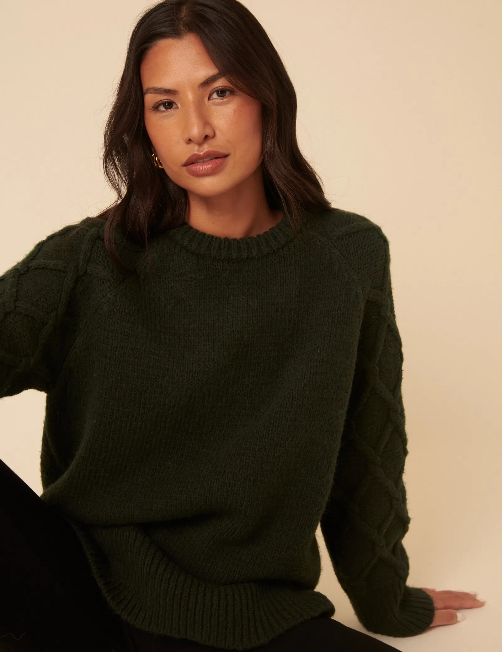 Forest Green Crew Neck Cable Oversized Jumper sold by Nobody's Child product image thumbnail 3