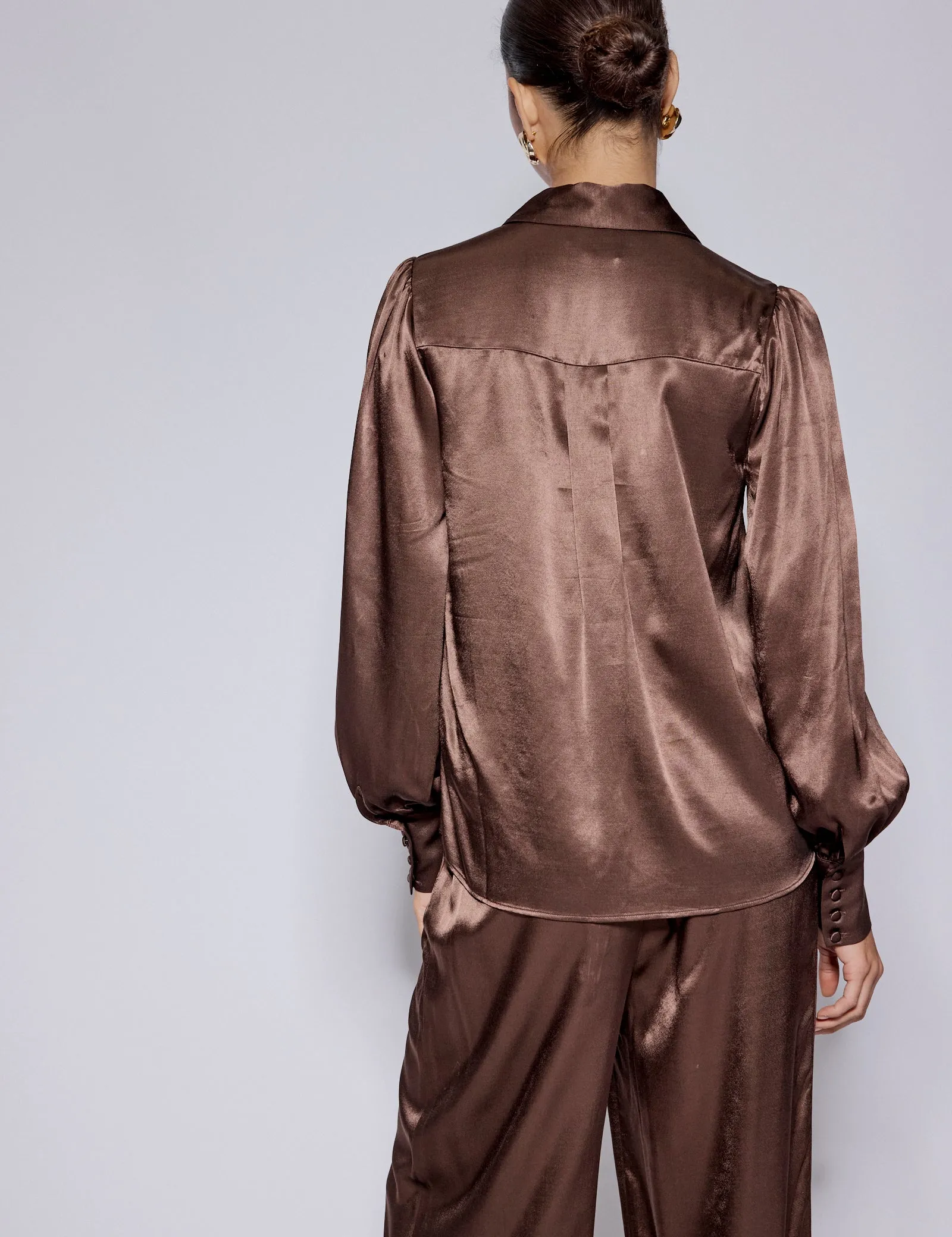 Brown Satin Balloon Sleeve Blouse sold by Nobody's Child product image thumbnail 5