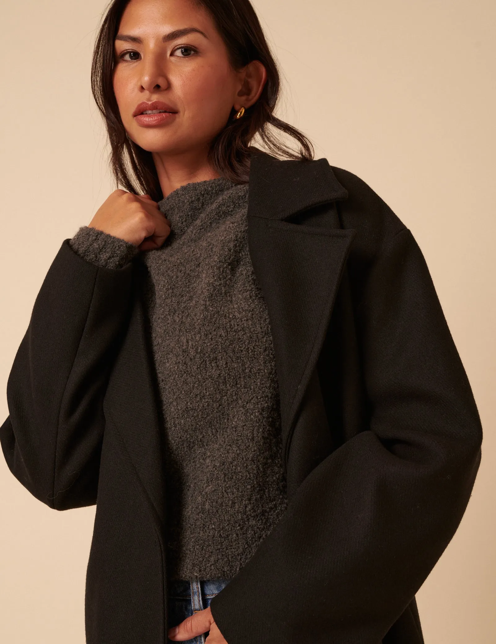 Black Tie Belt Wrap Coat sold by Nobody's Child product image thumbnail 4