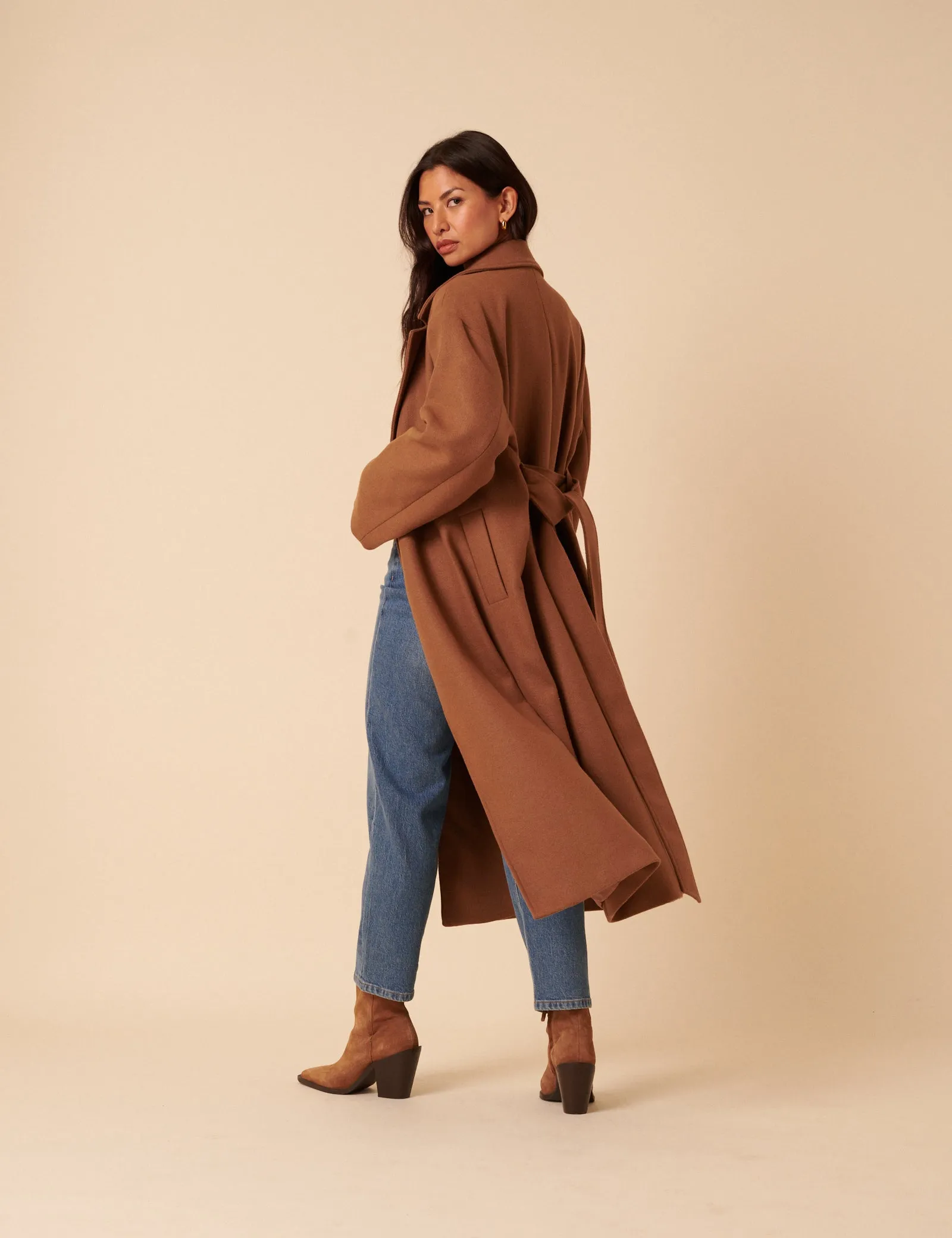 Camel Tie Belt Wrap Coat sold by Nobody's Child product image thumbnail 5
