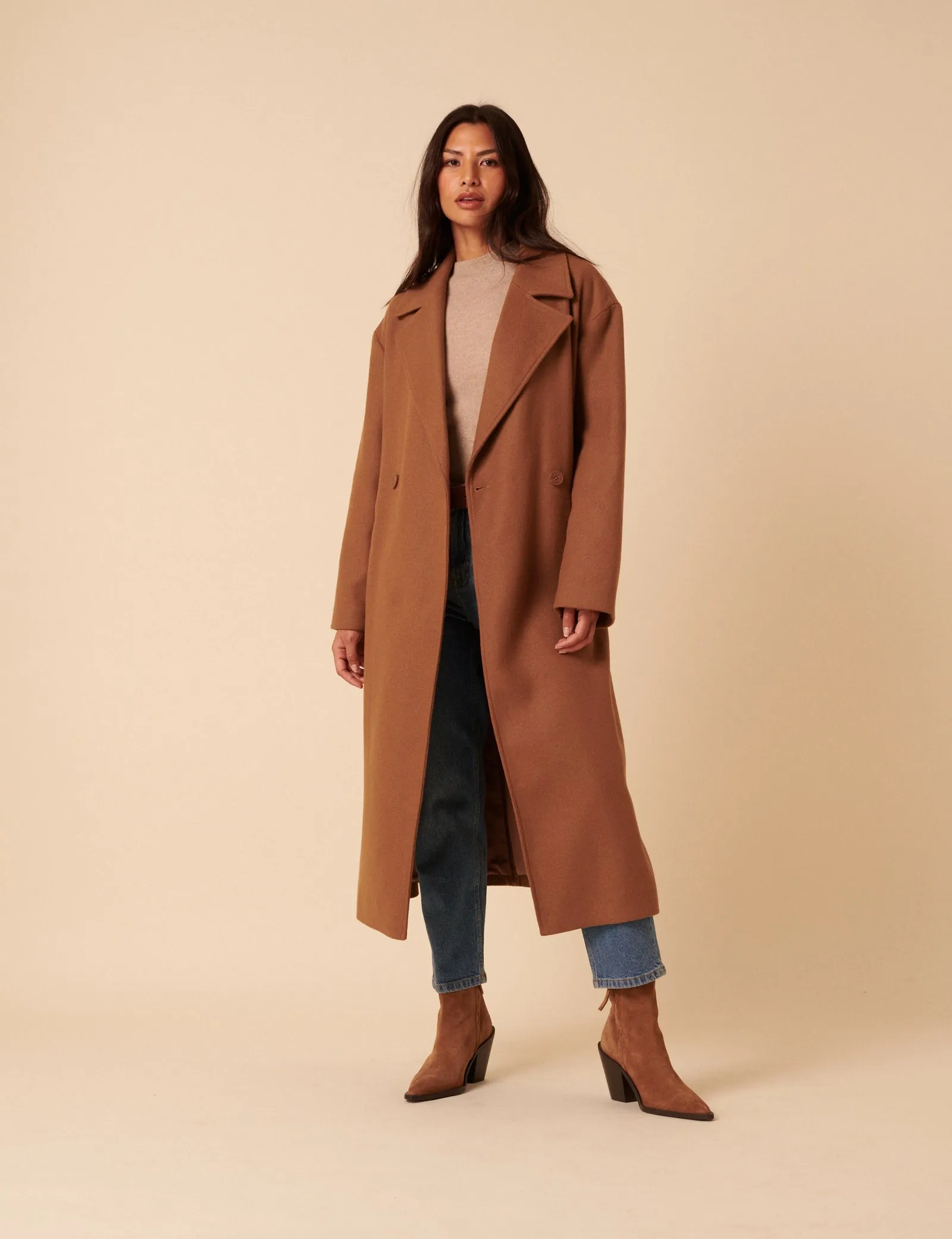 Camel Tie Belt Wrap Coat sold by Nobody's Child
