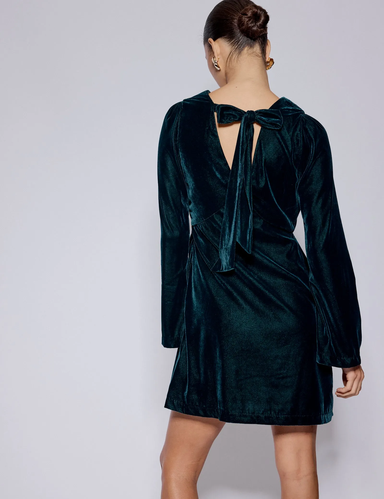 Green Long Sleeve Velvet Josie Mini Dress sold by Nobody's Child product image thumbnail 5