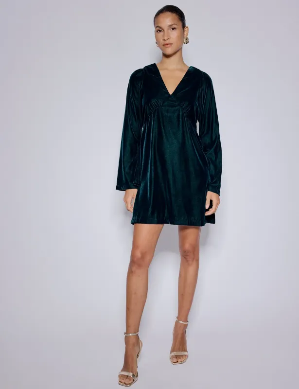 Green Long Sleeve Velvet Josie Mini Dress sold by Nobody's Child