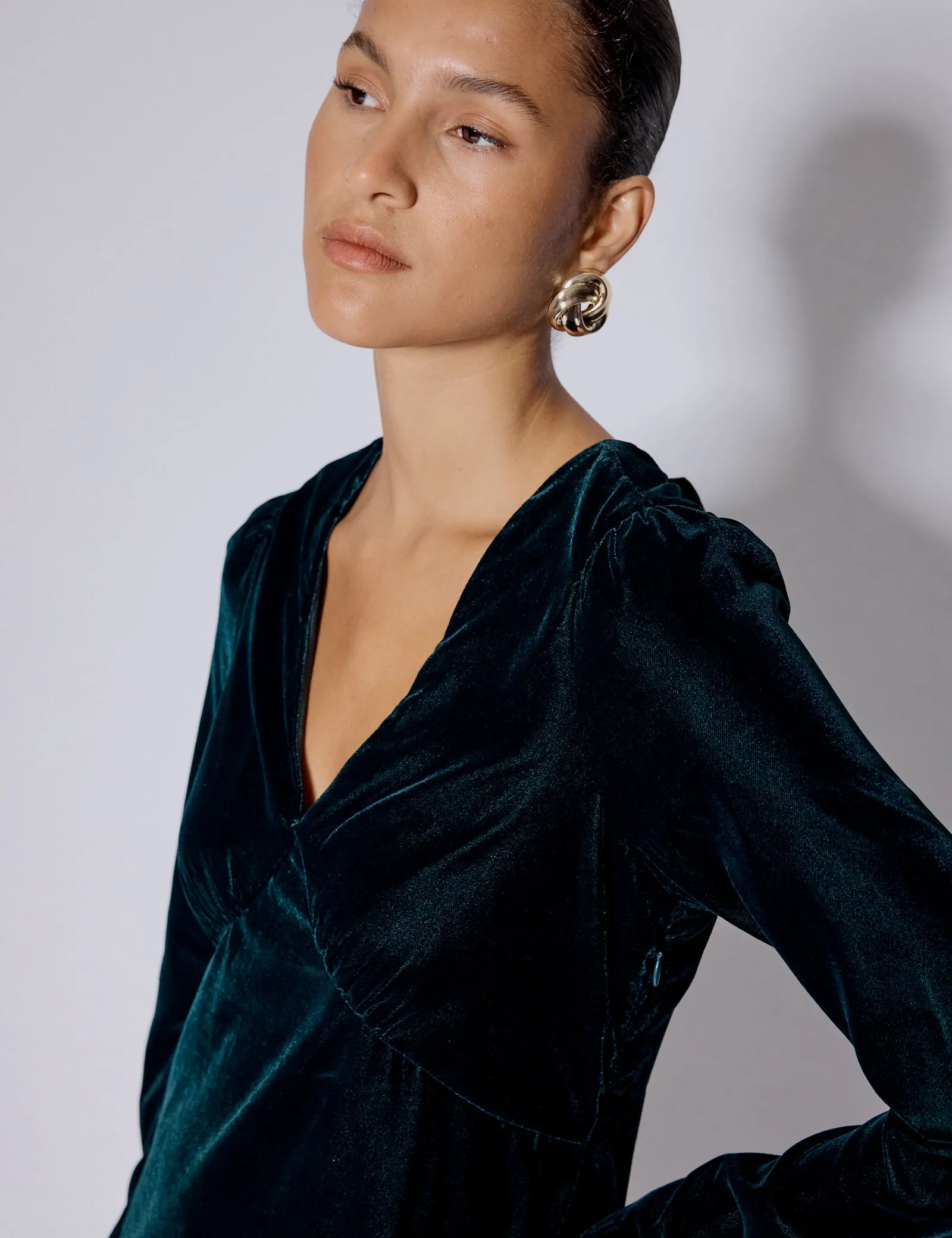 Green Long Sleeve Velvet Josie Mini Dress sold by Nobody's Child product image thumbnail 2