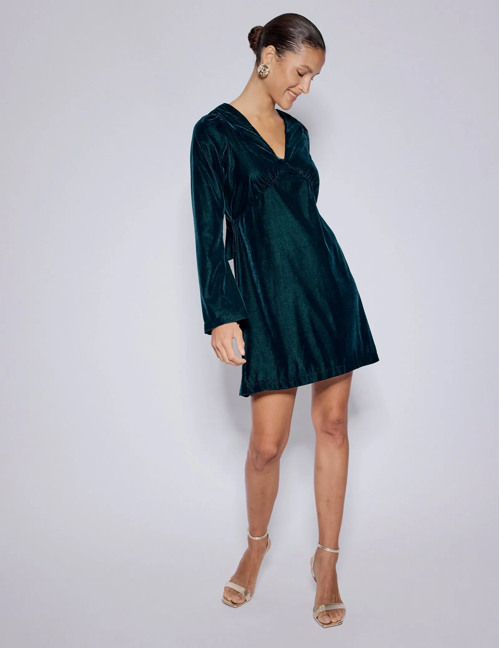 Green Long Sleeve Velvet Josie Mini Dress sold by Nobody's Child product image thumbnail 3