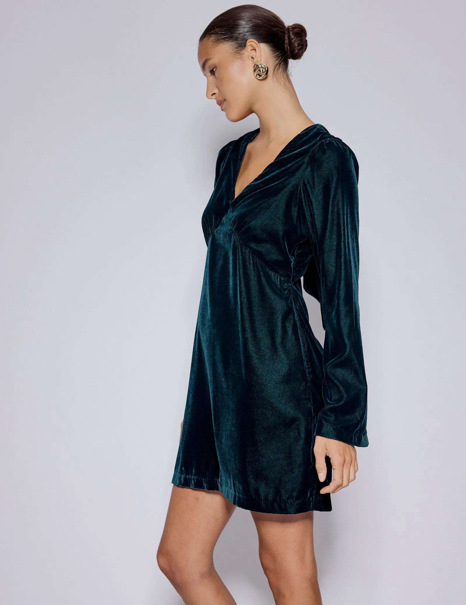 Green Long Sleeve Velvet Josie Mini Dress sold by Nobody's Child product image thumbnail 4