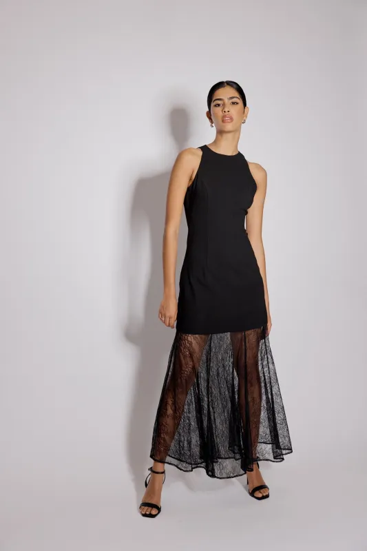 Black Vanessa Lace Skirt Midi Dress sold by Nobody's Child