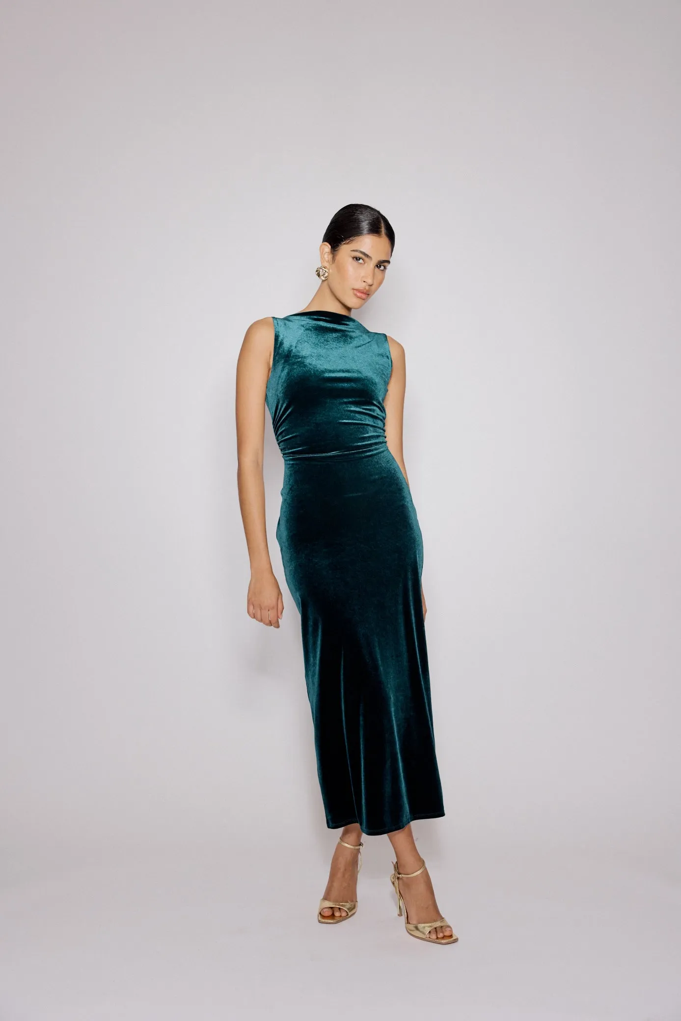 Green Velvet Margot Midi Dress sold by Nobody's Child
