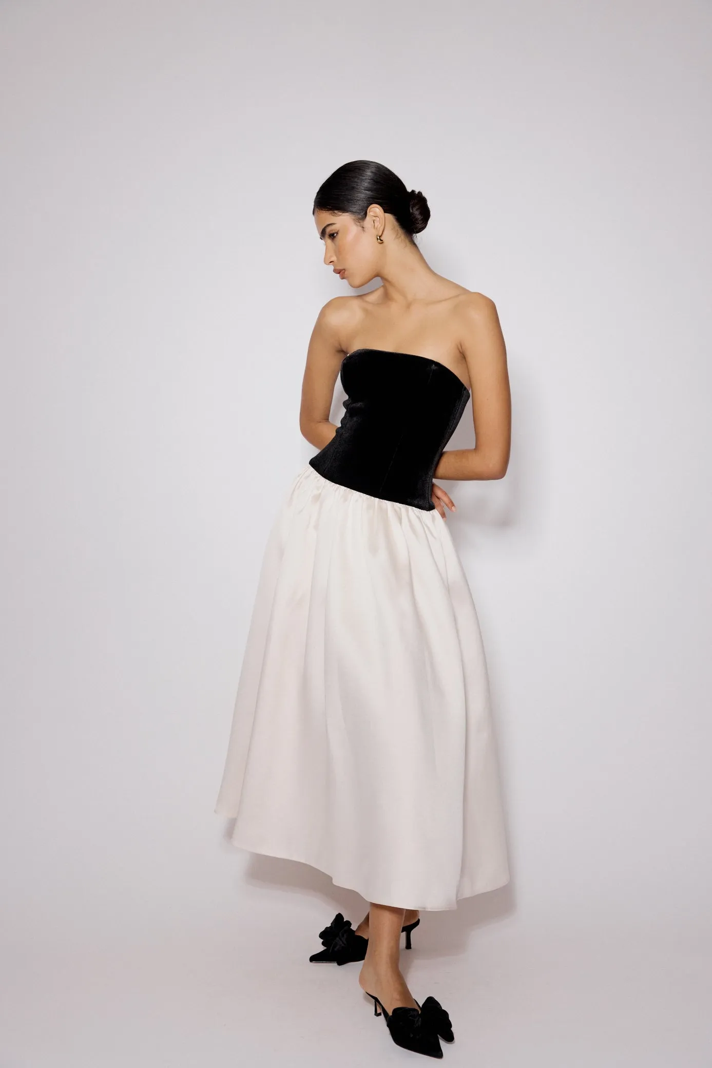 Black And White Bandeau Drop Waist Sienna Midi Dress sold by Nobody's Child