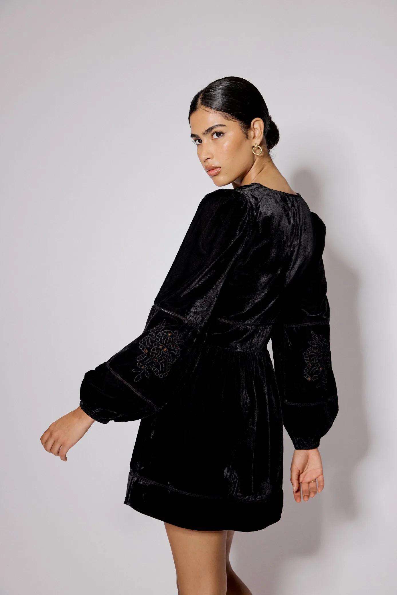 Black Velvet Balloon Sleeve Aquarius Mini Dress sold by Nobody's Child product image thumbnail 5