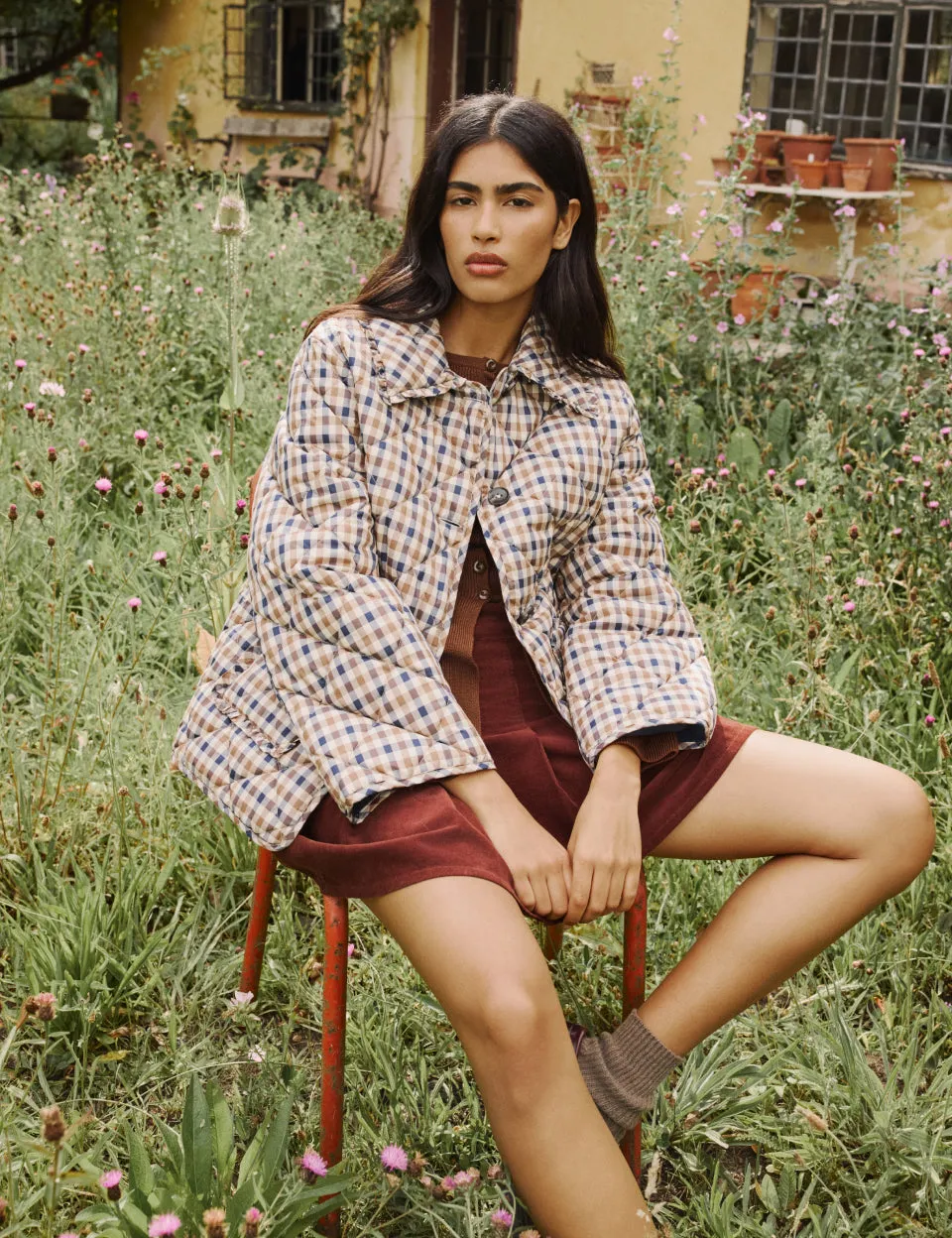 Beige Check Frill Quilted Jacket sold by Nobody's Child