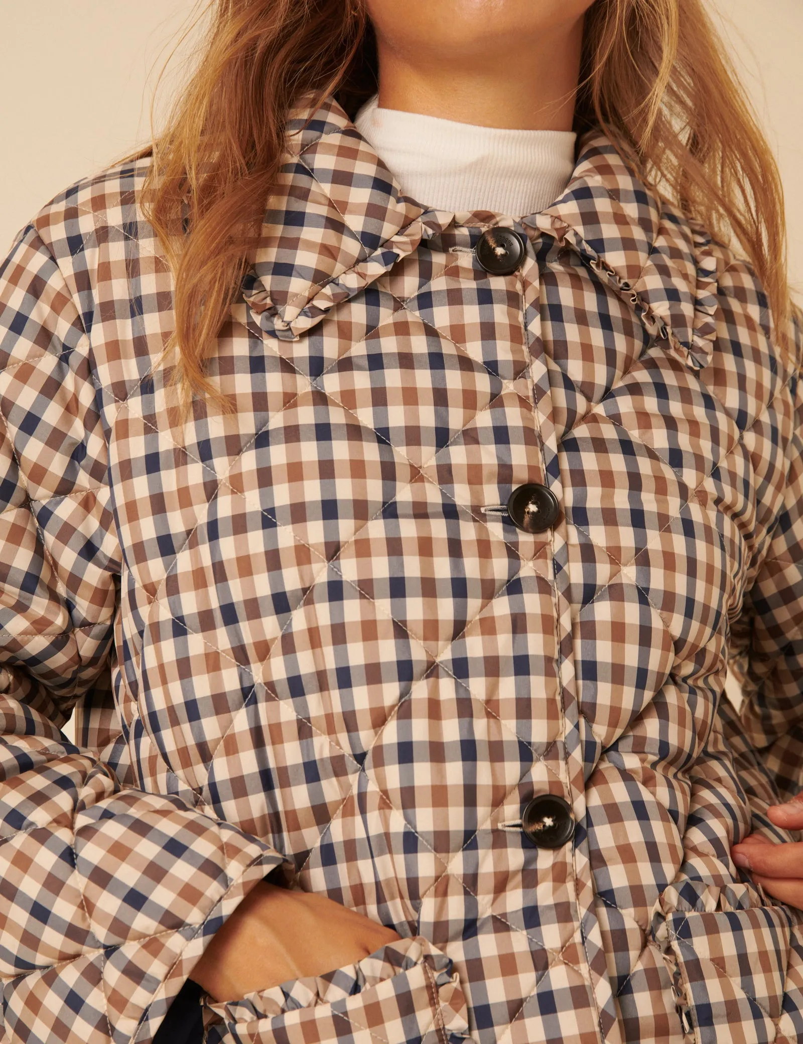 Beige Check Frill Quilted Jacket sold by Nobody's Child product image thumbnail 5