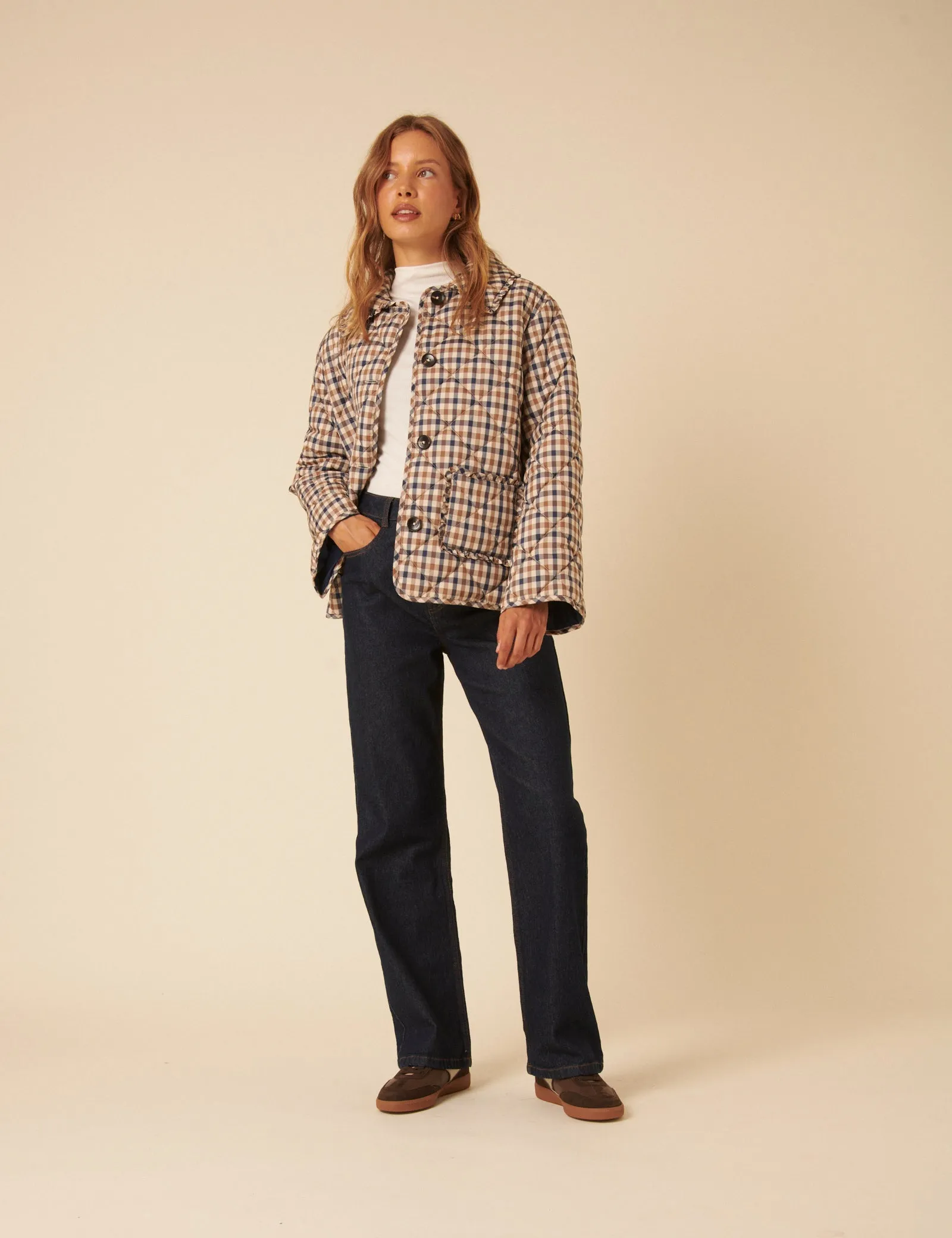 Beige Check Frill Quilted Jacket sold by Nobody's Child product image thumbnail 3