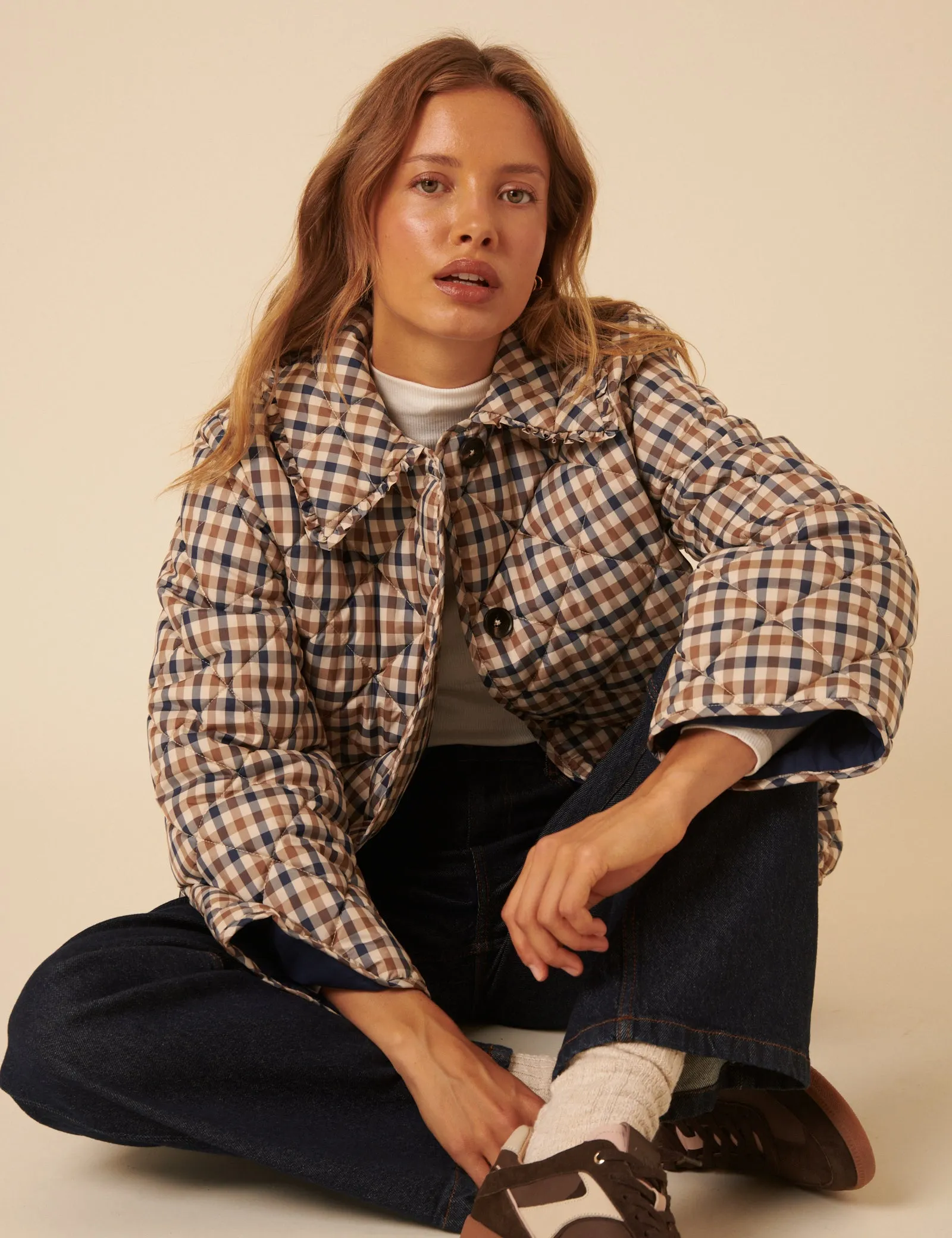 Beige Check Frill Quilted Jacket sold by Nobody's Child product image thumbnail 4