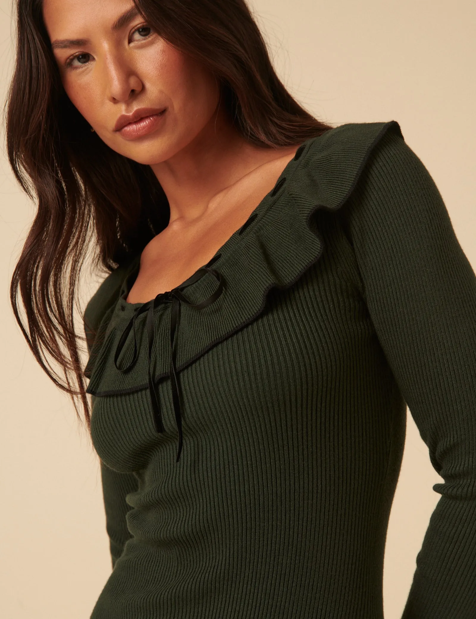 Green Collared Long Sleeve Knitted Mini Dress sold by Nobody's Child product image thumbnail 3