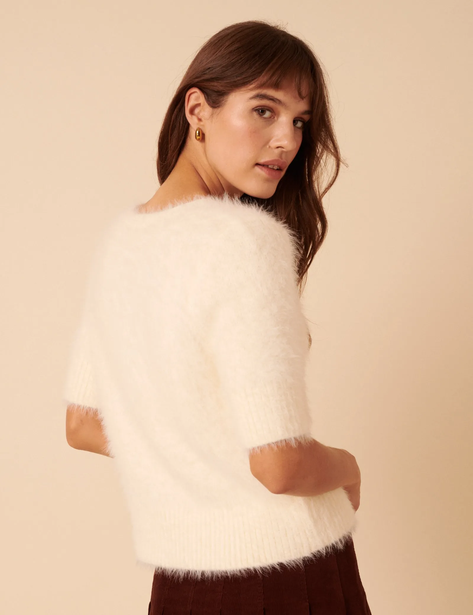 White Fluffy Short Sleeve Knitted Top sold by Nobody's Child product image thumbnail 5