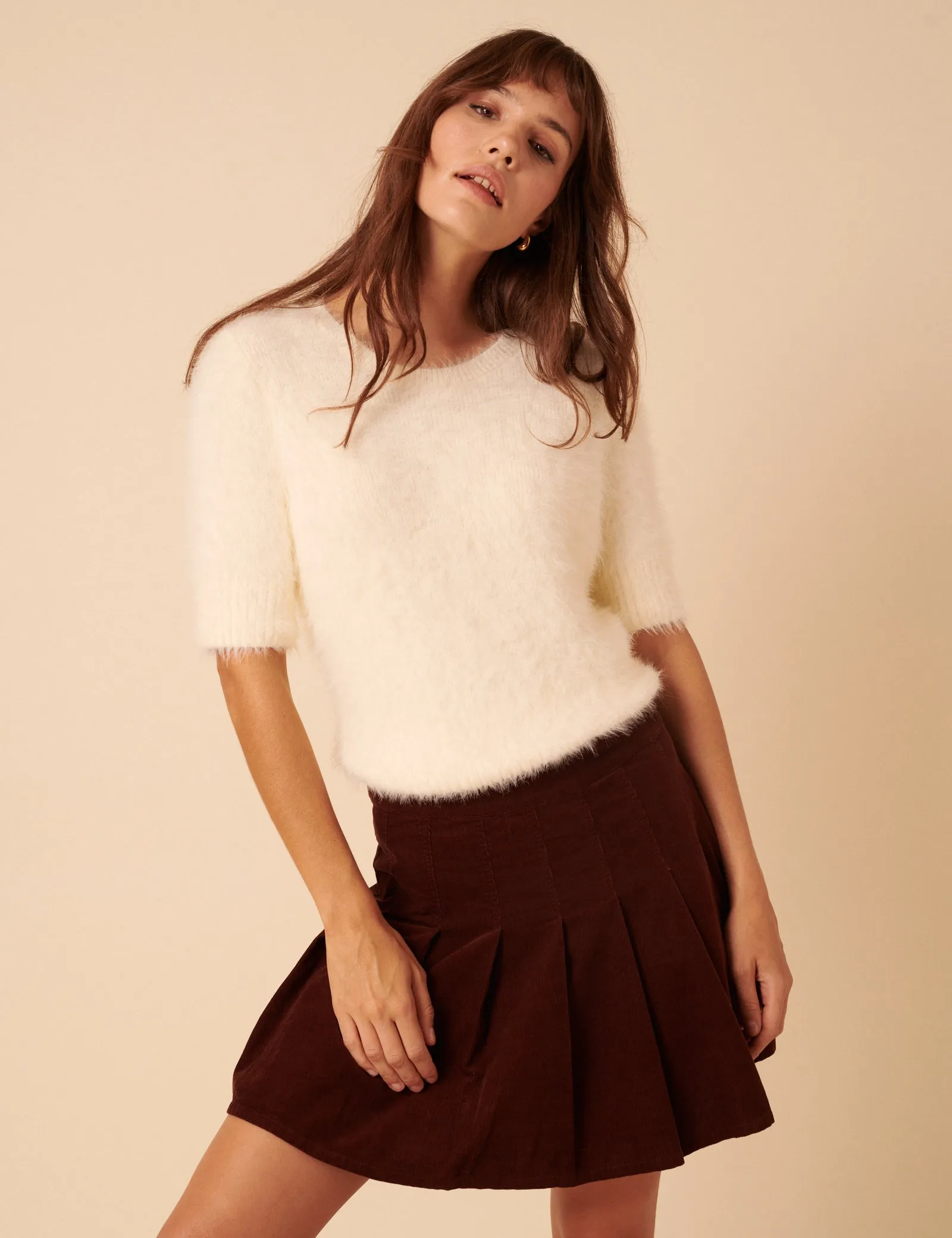 White Fluffy Short Sleeve Knitted Top sold by Nobody's Child product image thumbnail 2