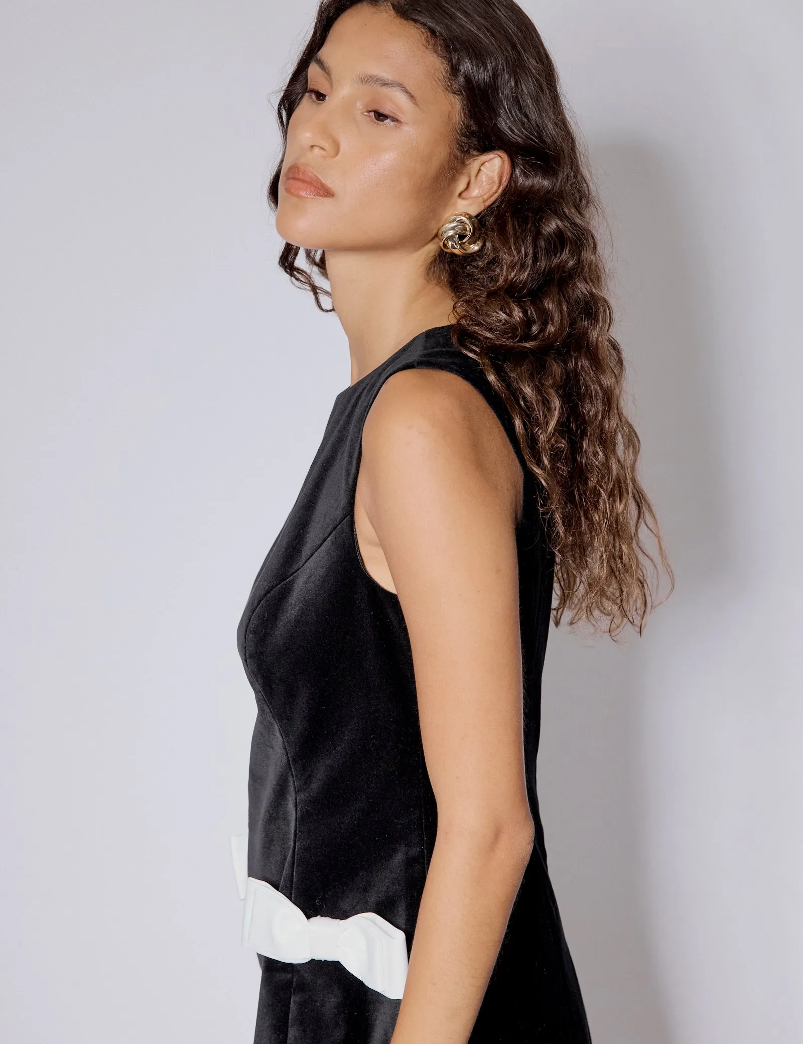 Black Velvet Bow Detail Mini Dress sold by Nobody's Child product image thumbnail 2