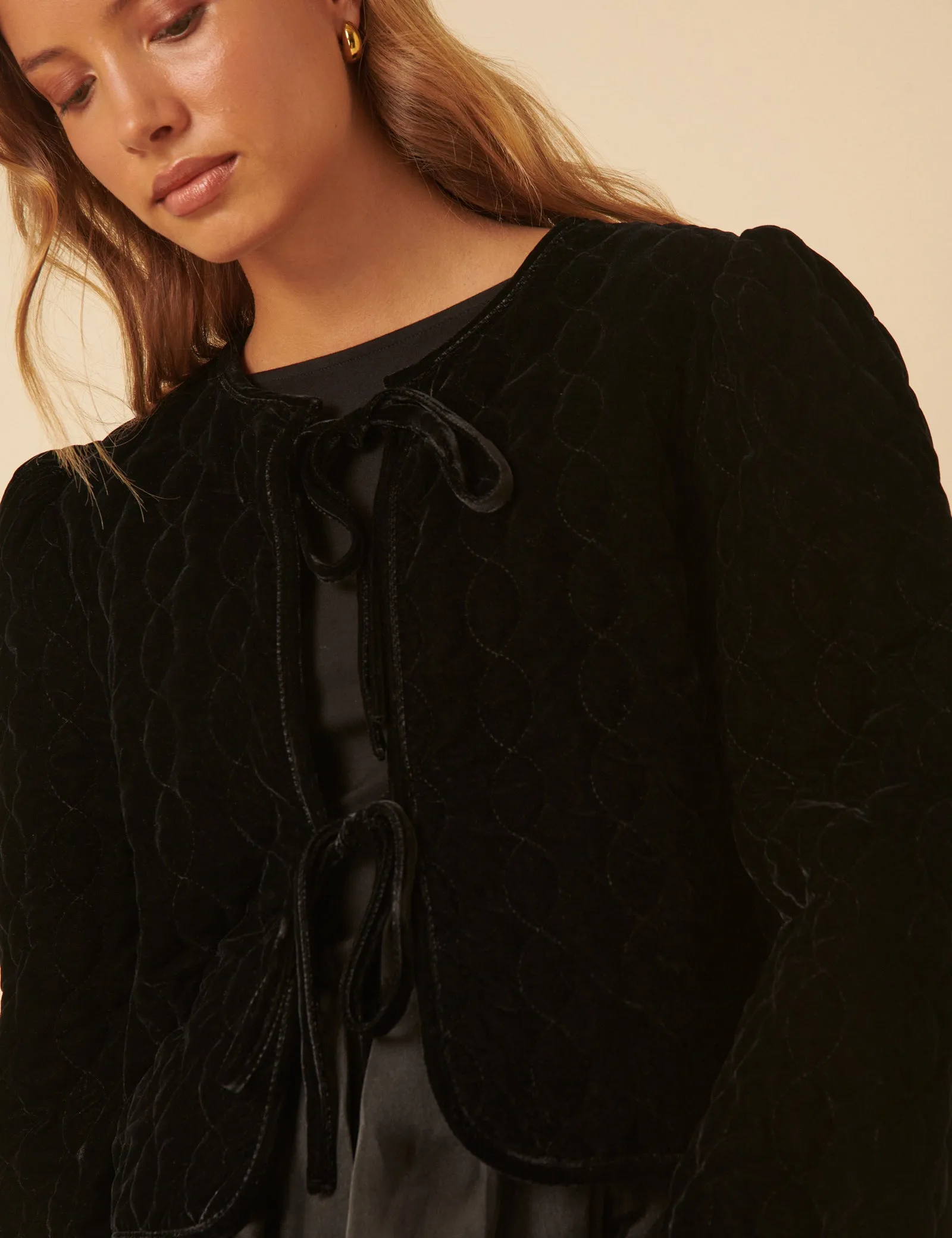 Black Velvet Quilted Jacket sold by Nobody's Child product image thumbnail 2