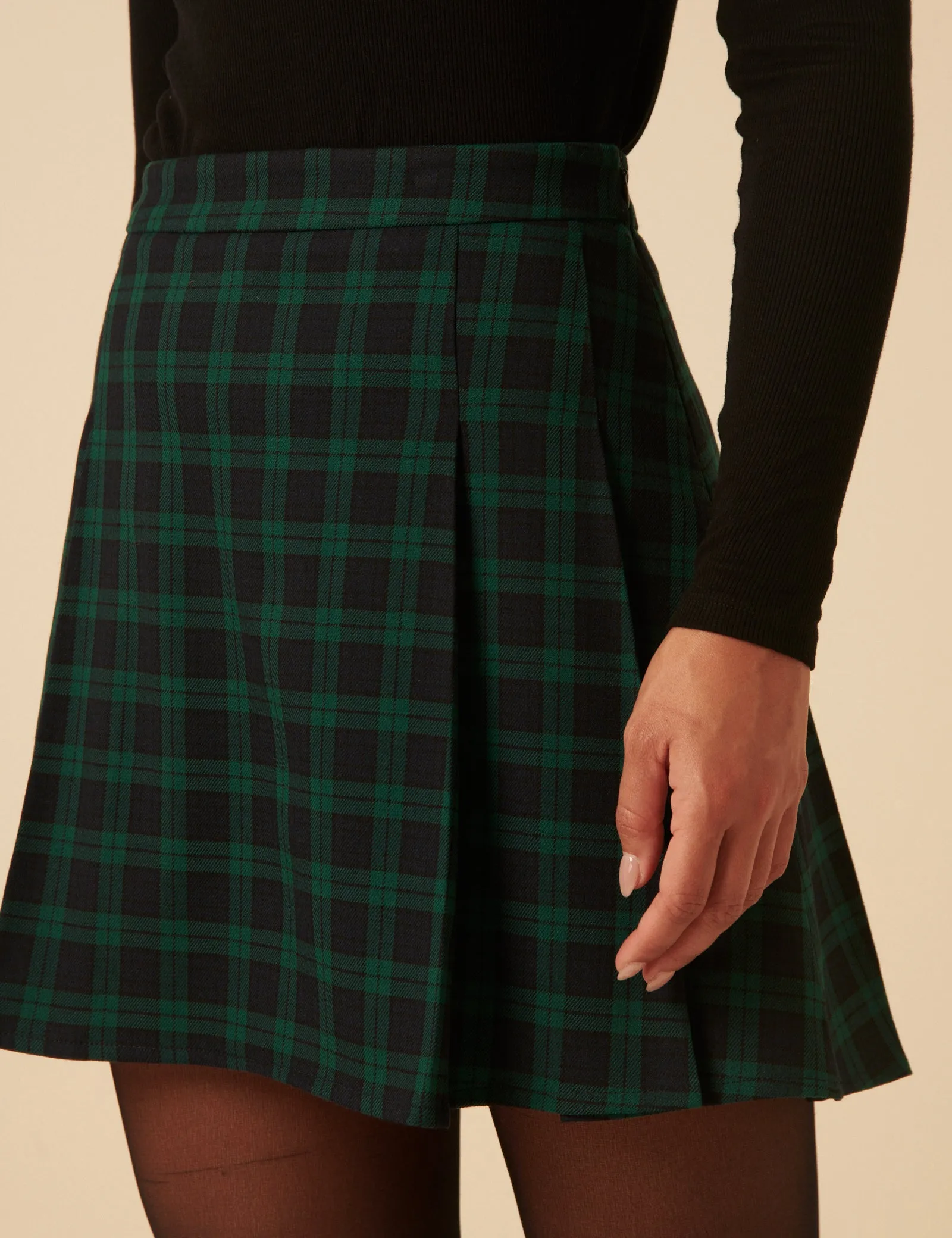 Green Check Jessie Pleated Mini Skirt sold by Nobody's Child product image thumbnail 2