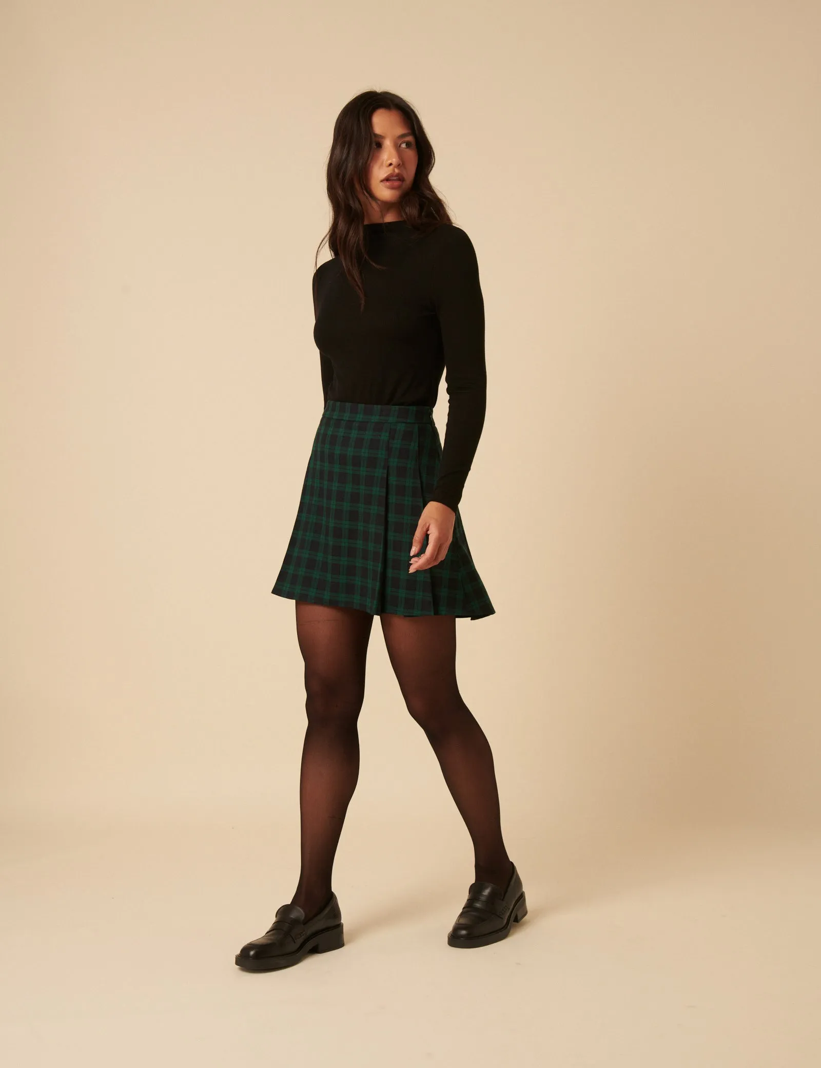 Green Check Jessie Pleated Mini Skirt sold by Nobody's Child product image thumbnail 3