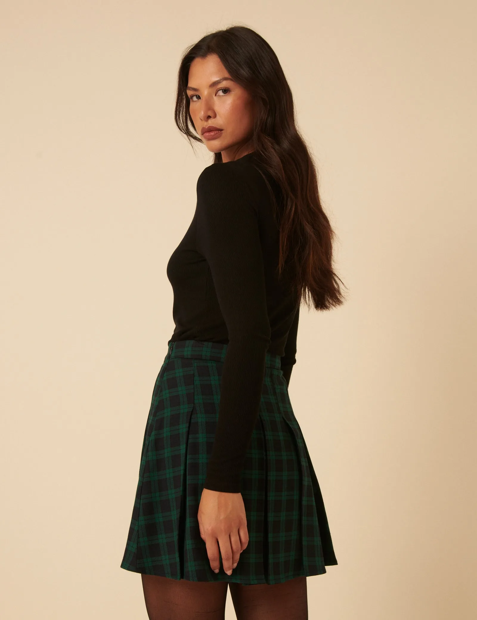 Green Check Jessie Pleated Mini Skirt sold by Nobody's Child product image thumbnail 5