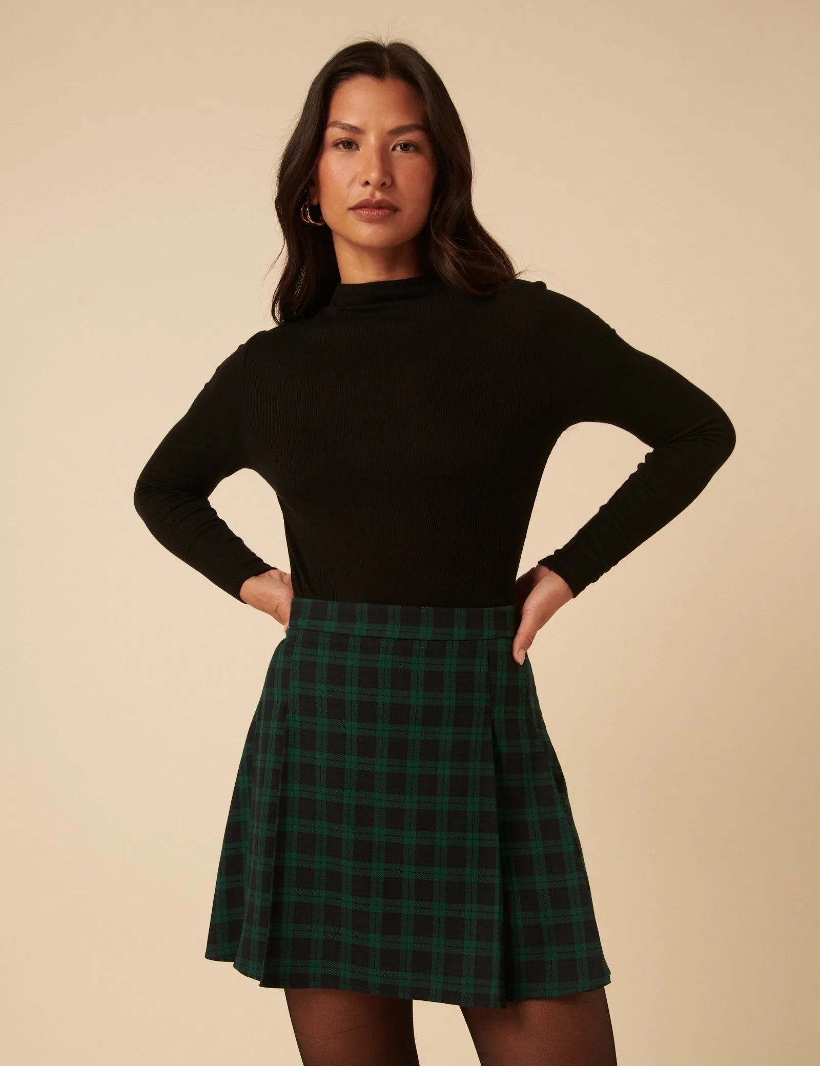 Green Check Jessie Pleated Mini Skirt sold by Nobody's Child