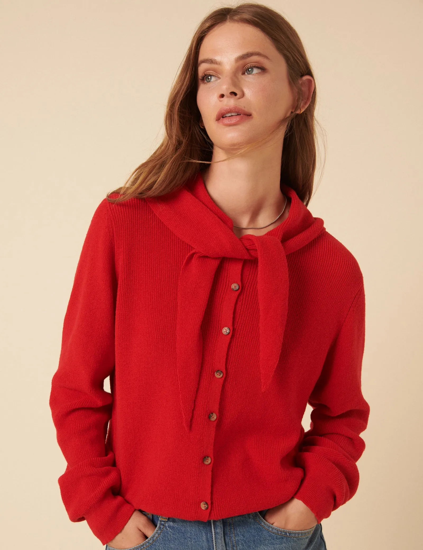 Red Neck Tie Scarf Cardigan sold by Nobody's Child product image thumbnail 3