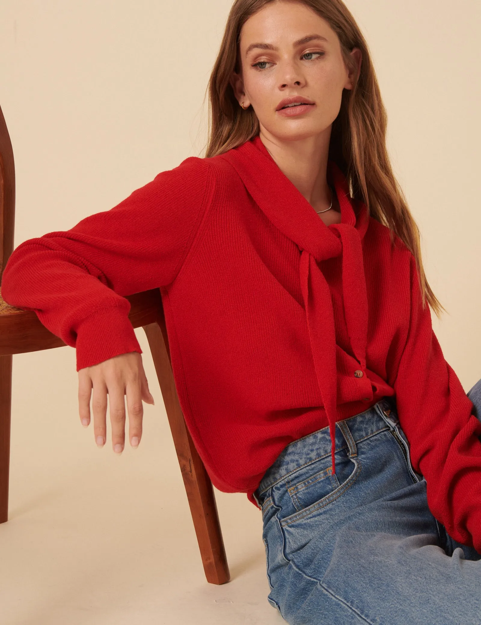 Red Neck Tie Scarf Cardigan sold by Nobody's Child product image thumbnail 4