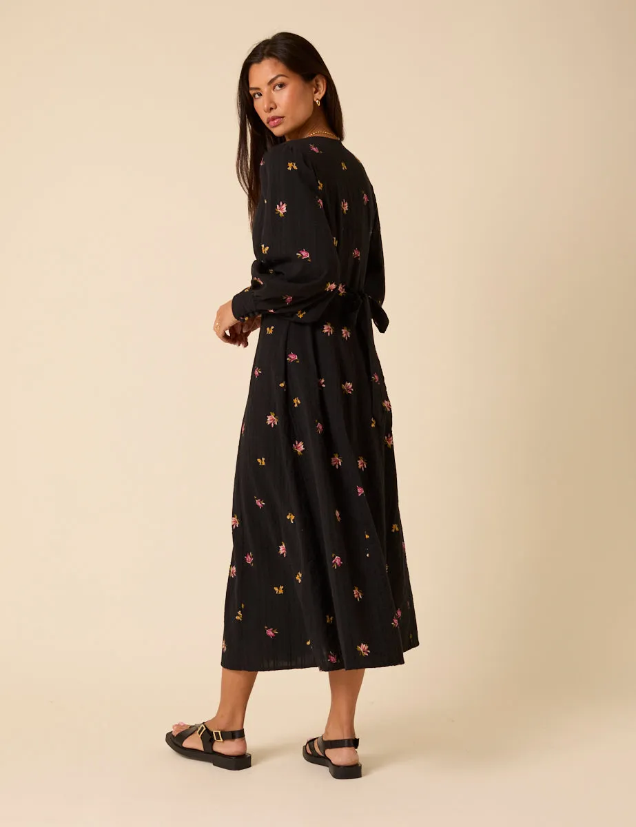 Black Floral Embroidered Shannon Midi Dress sold by Nobody's Child product image thumbnail 5
