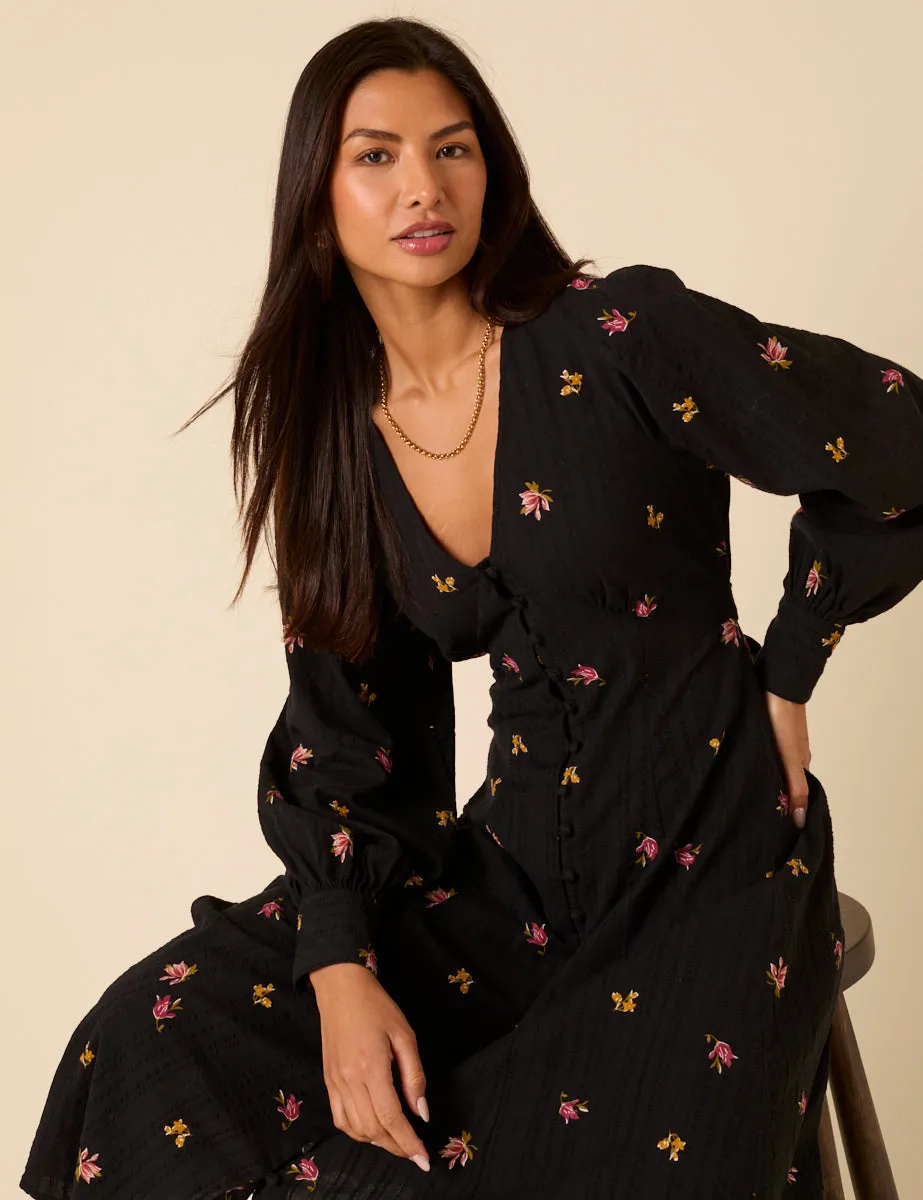 Black Floral Embroidered Shannon Midi Dress sold by Nobody's Child product image thumbnail 3