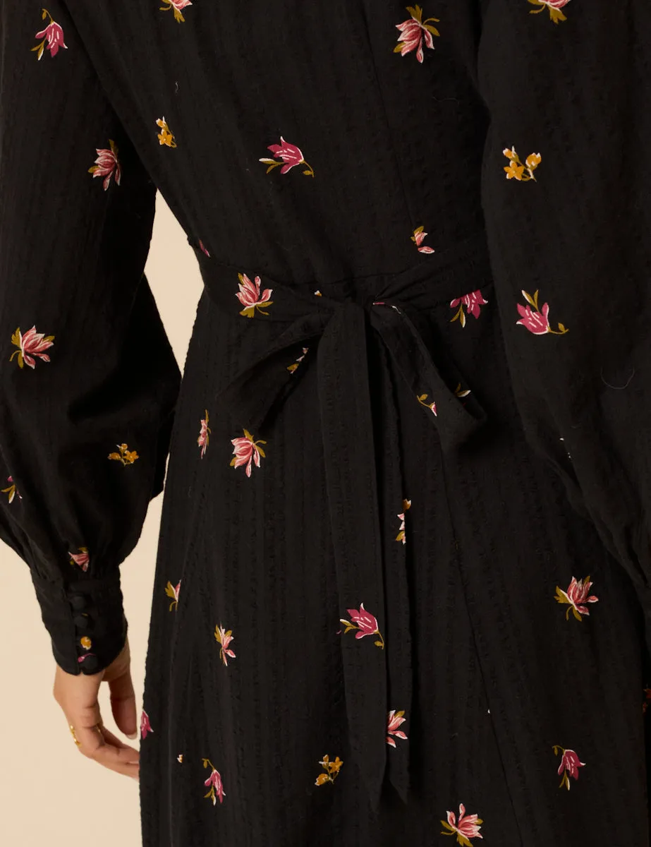 Black Floral Embroidered Shannon Midi Dress sold by Nobody's Child product image thumbnail 4