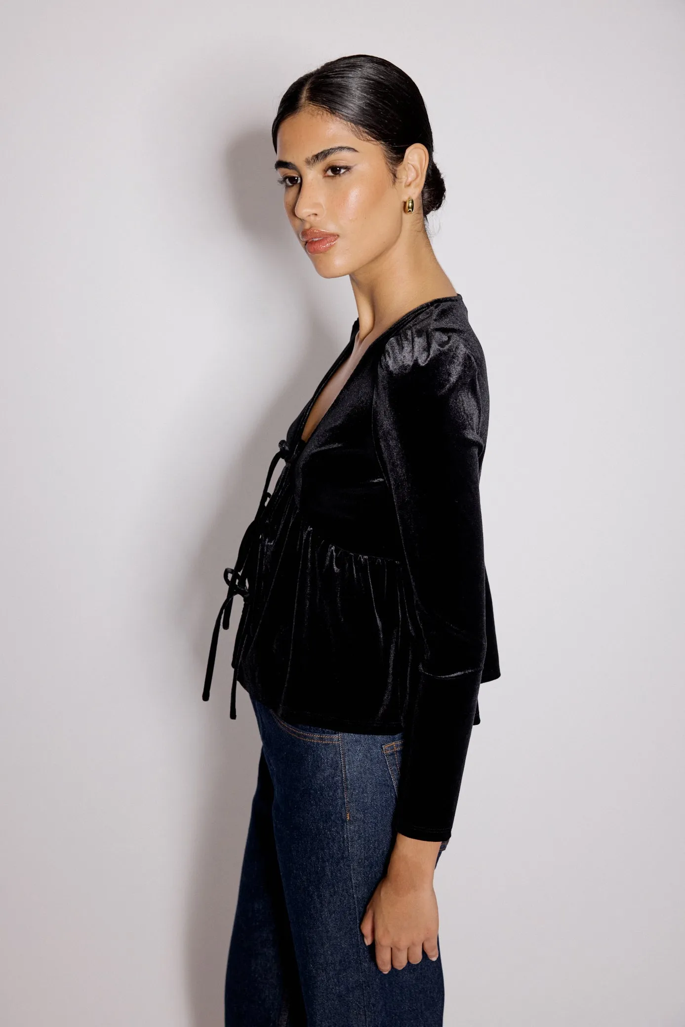 Black Velvet Tie Front Top sold by Nobody's Child product image thumbnail 3