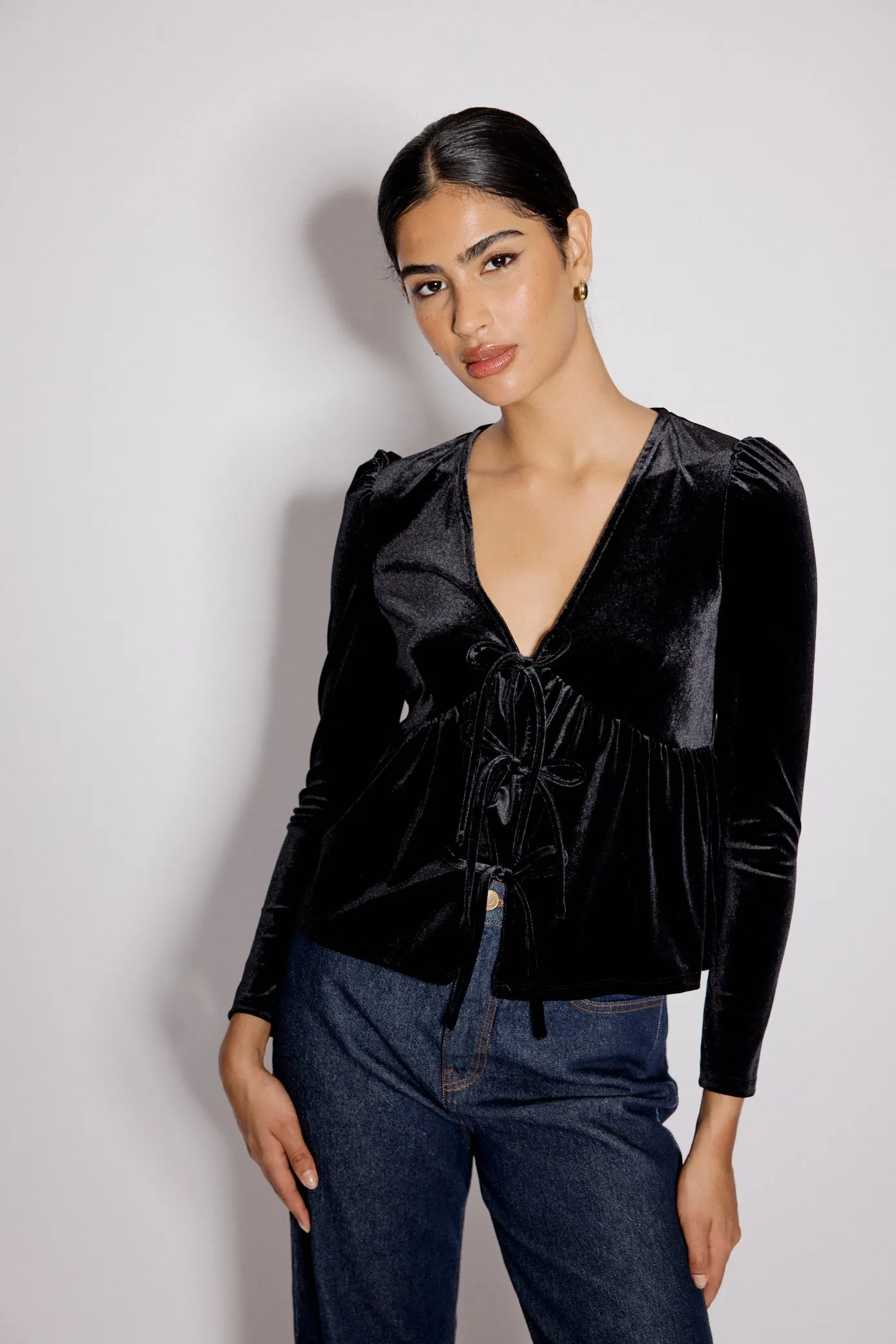 Black Velvet Tie Front Top sold by Nobody's Child product image thumbnail 2