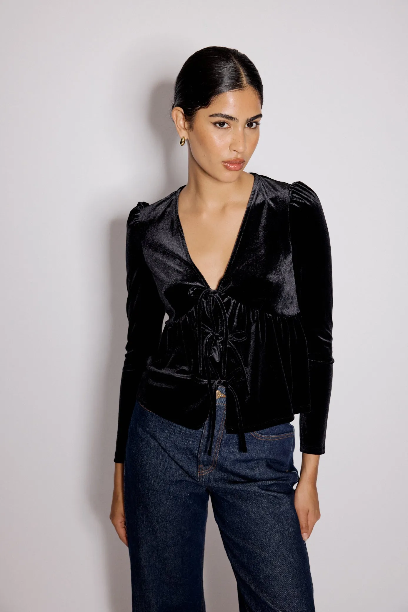 Black Velvet Tie Front Top sold by Nobody's Child product image thumbnail 4