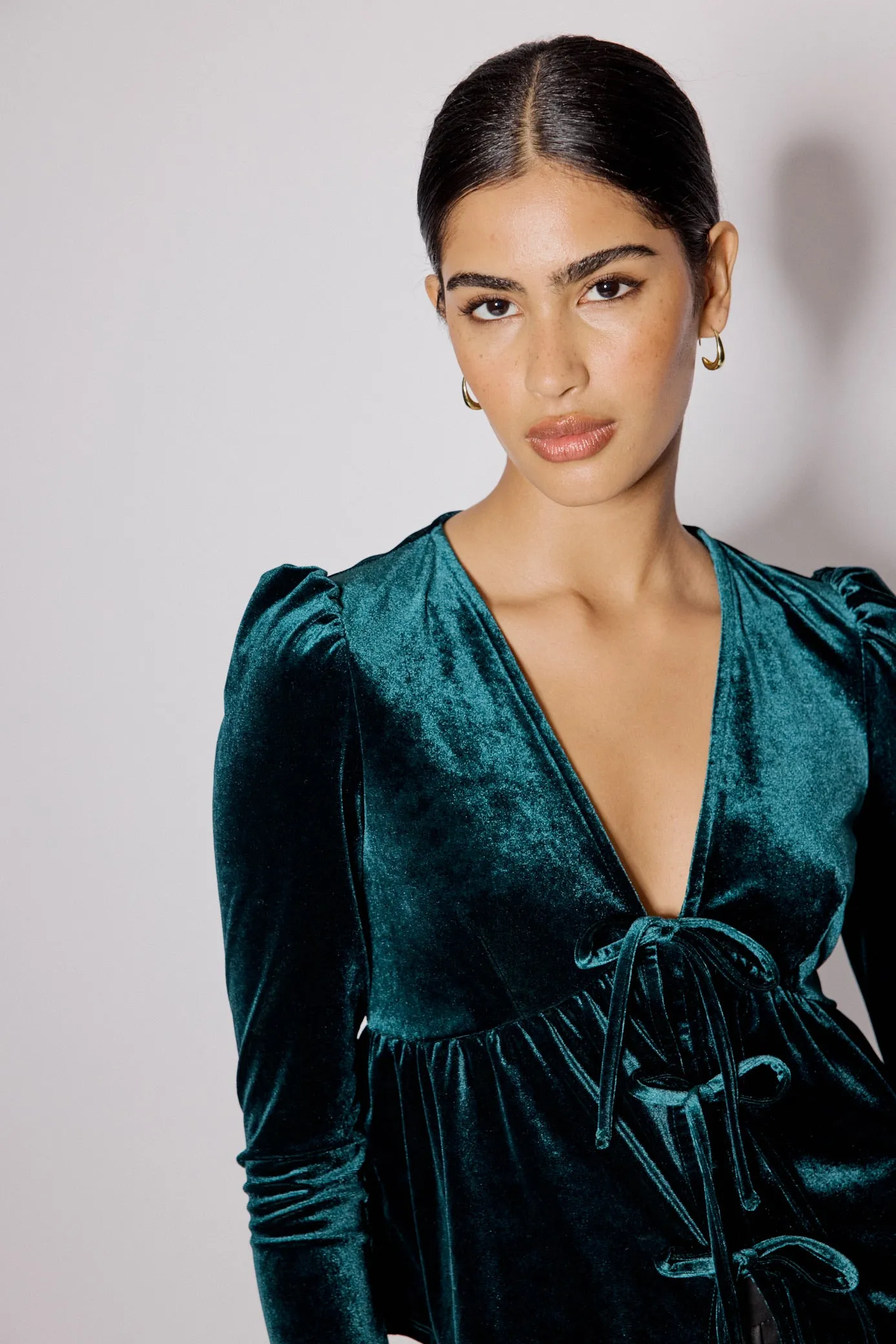 Green Velvet Tie Front Top sold by Nobody's Child product image thumbnail 2